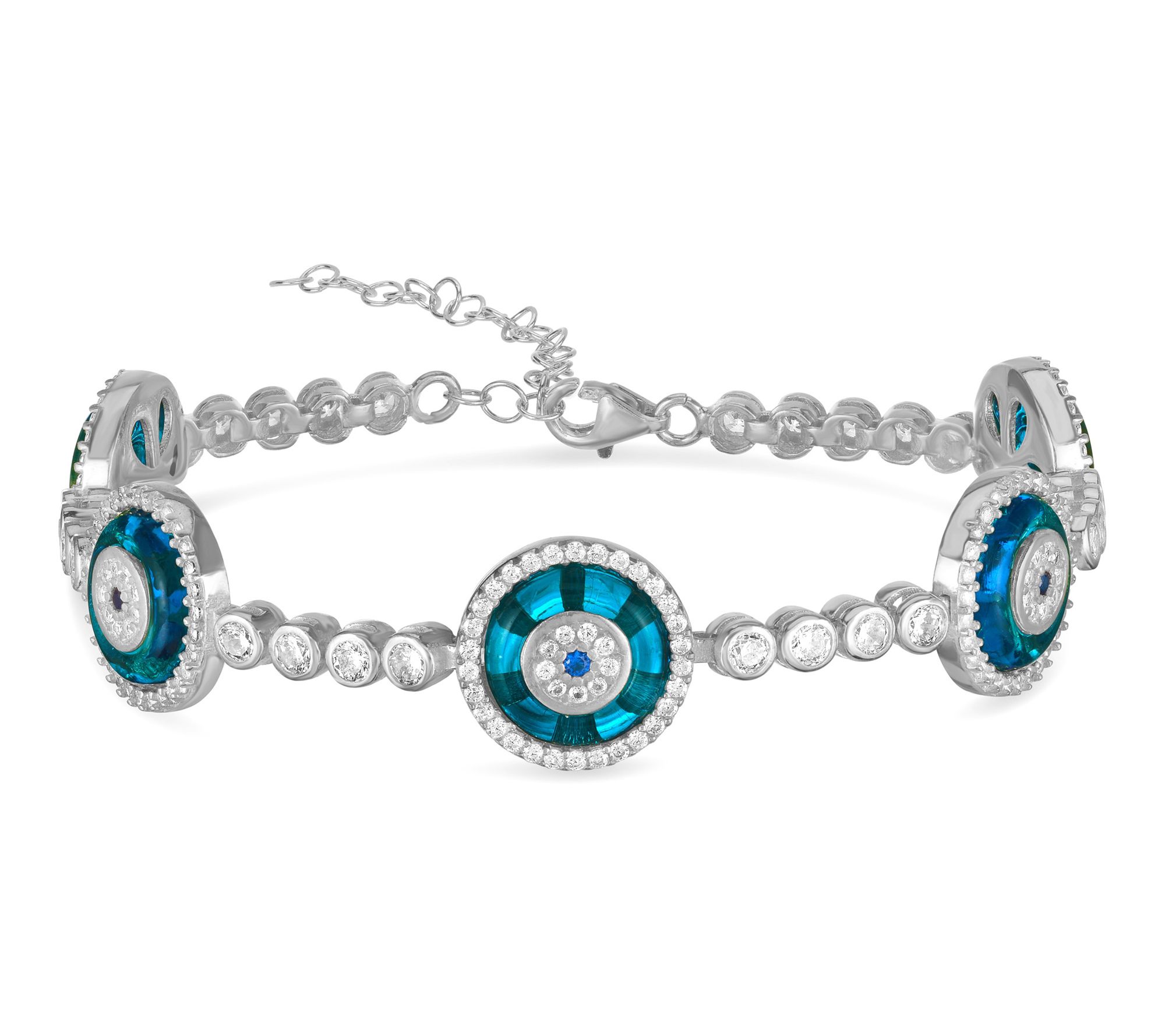 Sterlina Silver Blue Evil Eye Tennis Bracelet,Sterling