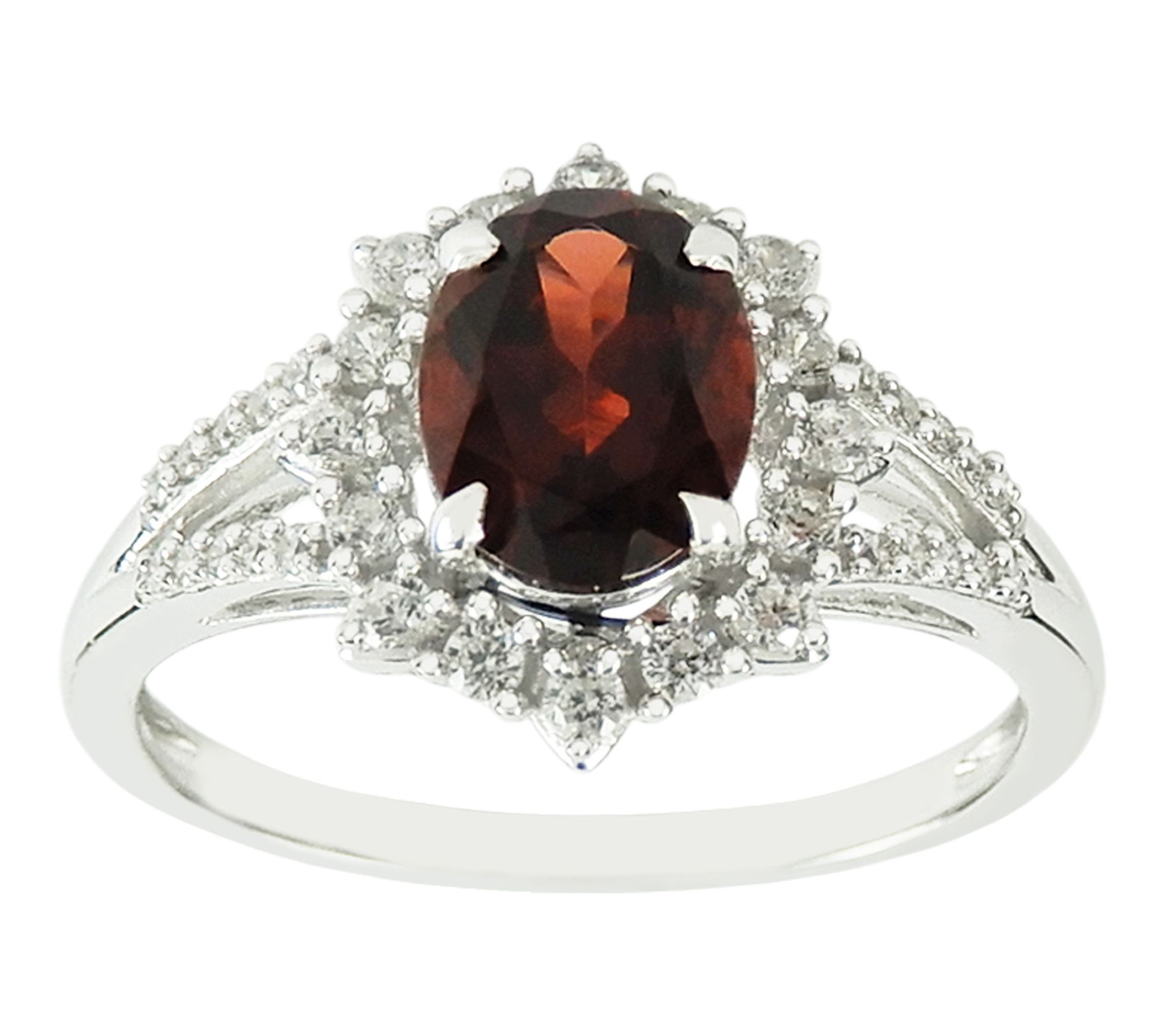 Diamonique & Garnet Halo Ring, Sterling Silver
