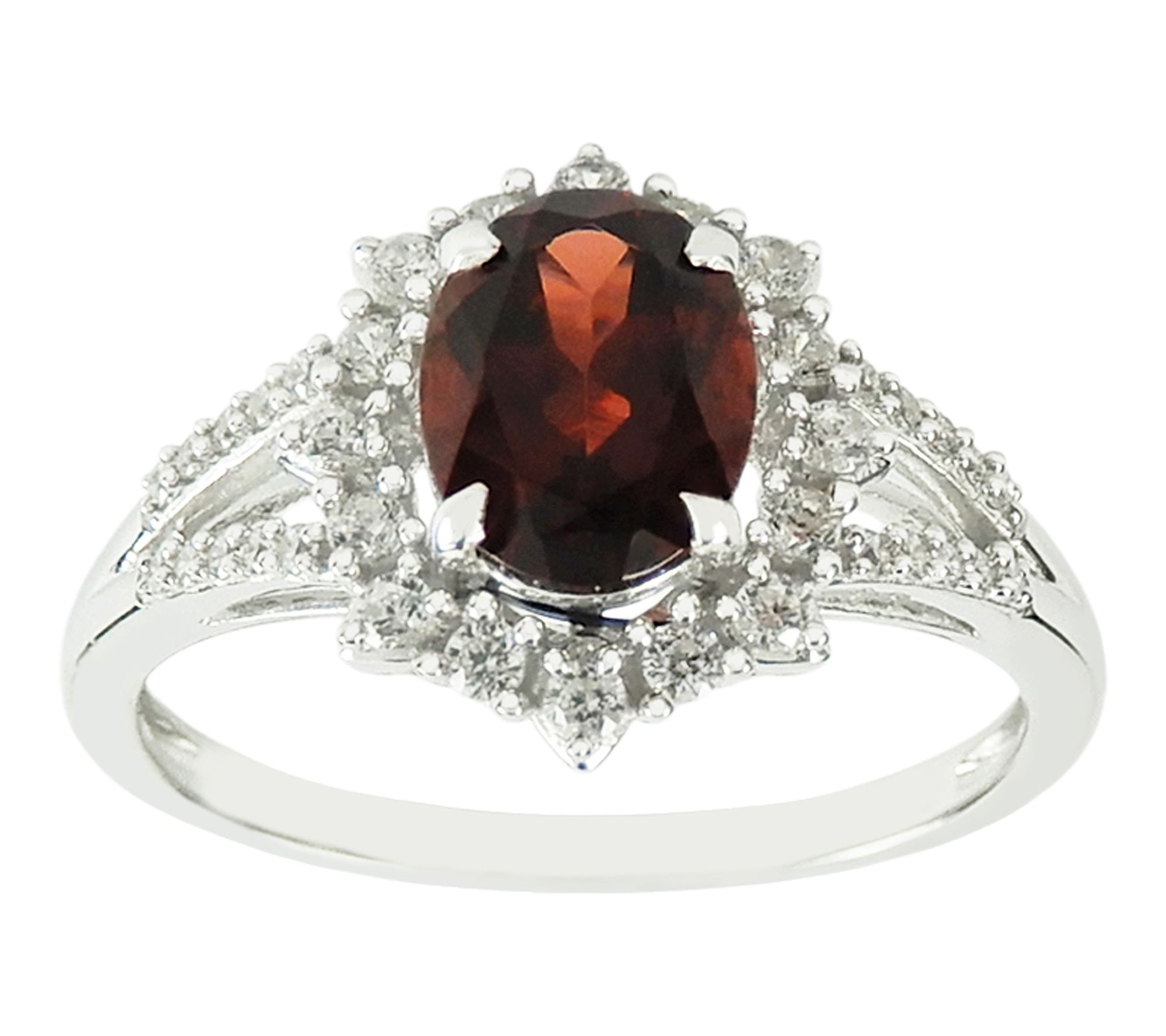 Diamonique & Garnet Halo Ring, Sterling Silver