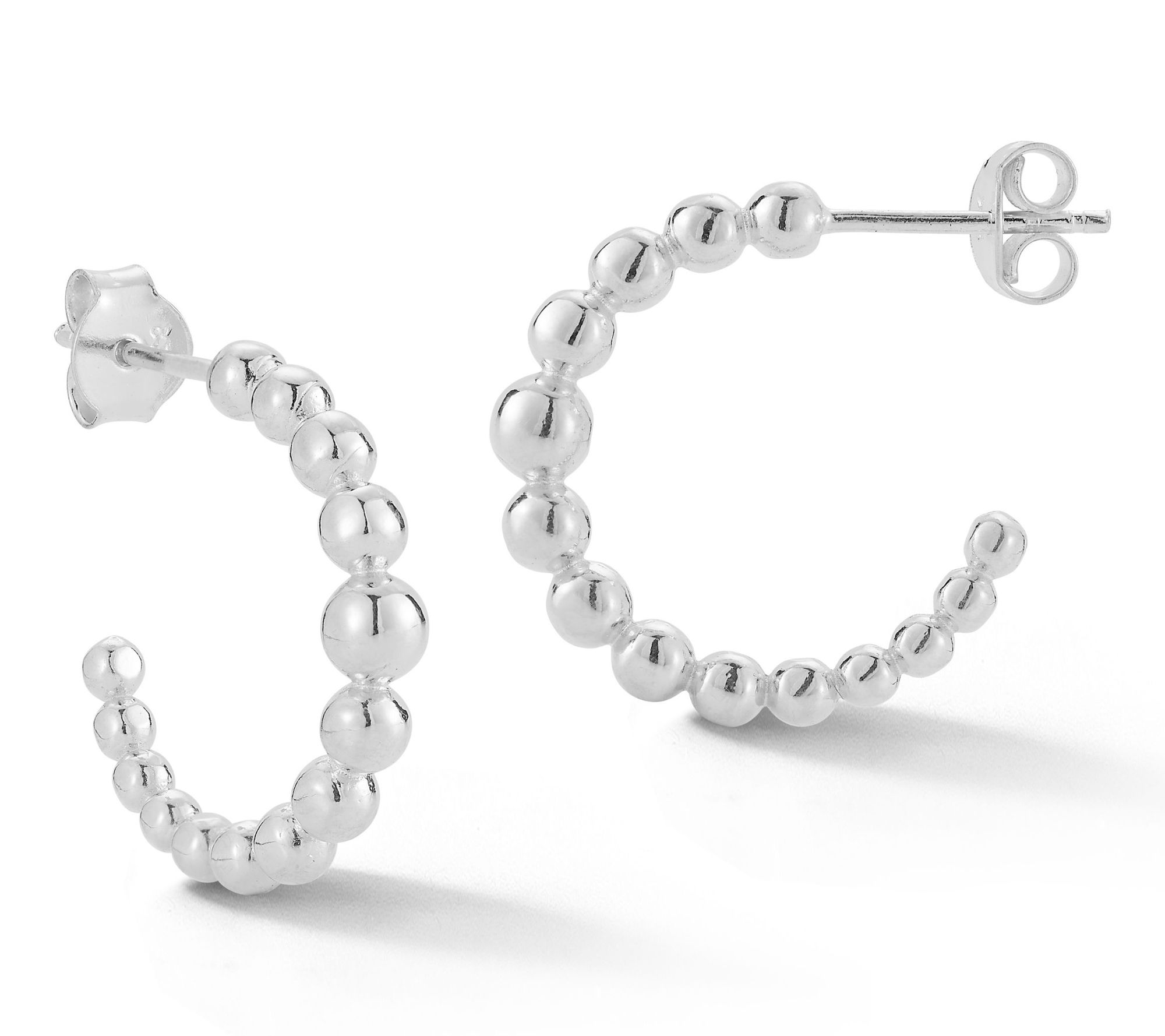 Sterlina Silver 3/4" Beaded Hoop Earrings, Sterling