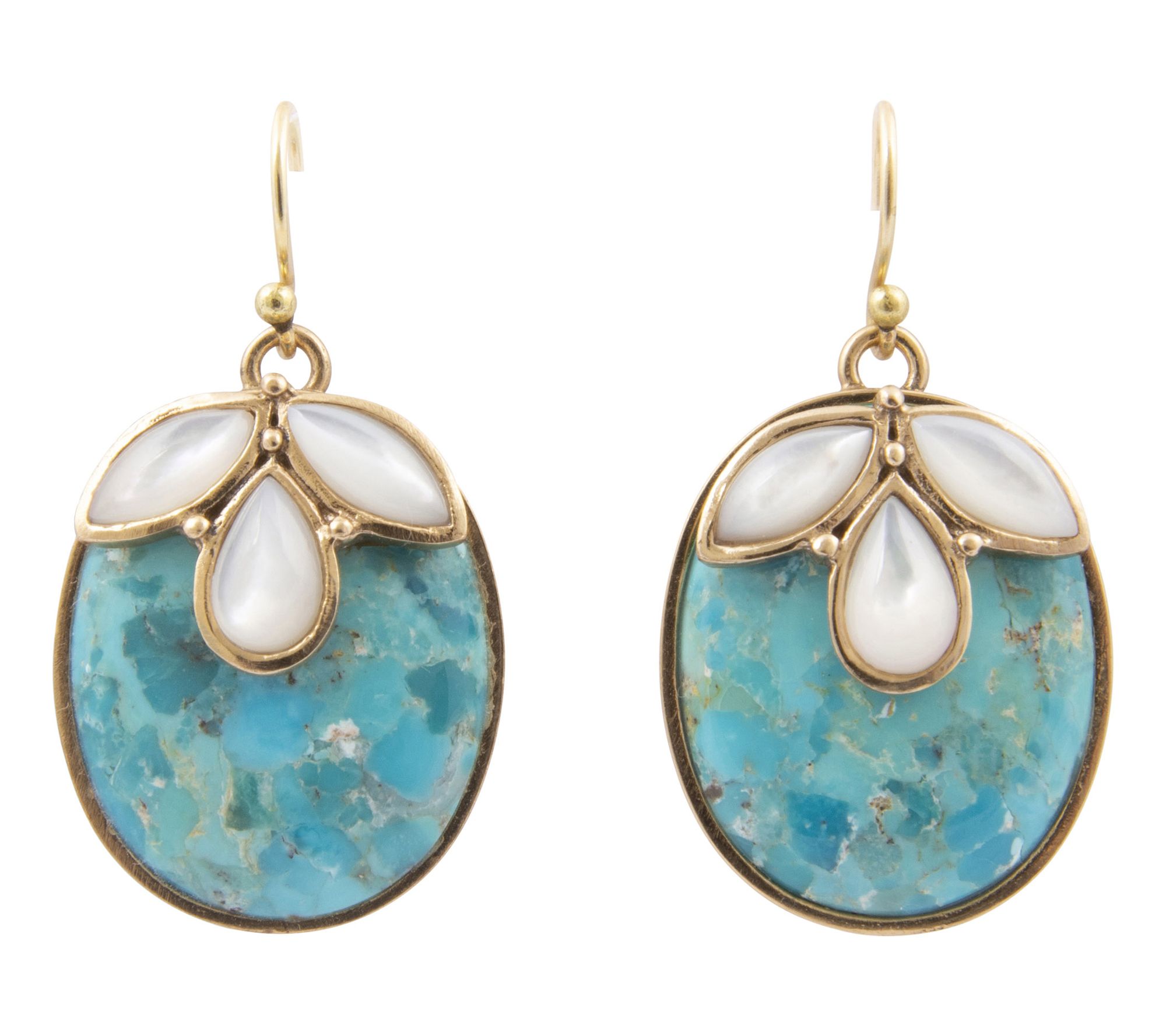 Barse Art Crafted Petal Turquoise & Mother Pearl Earrings