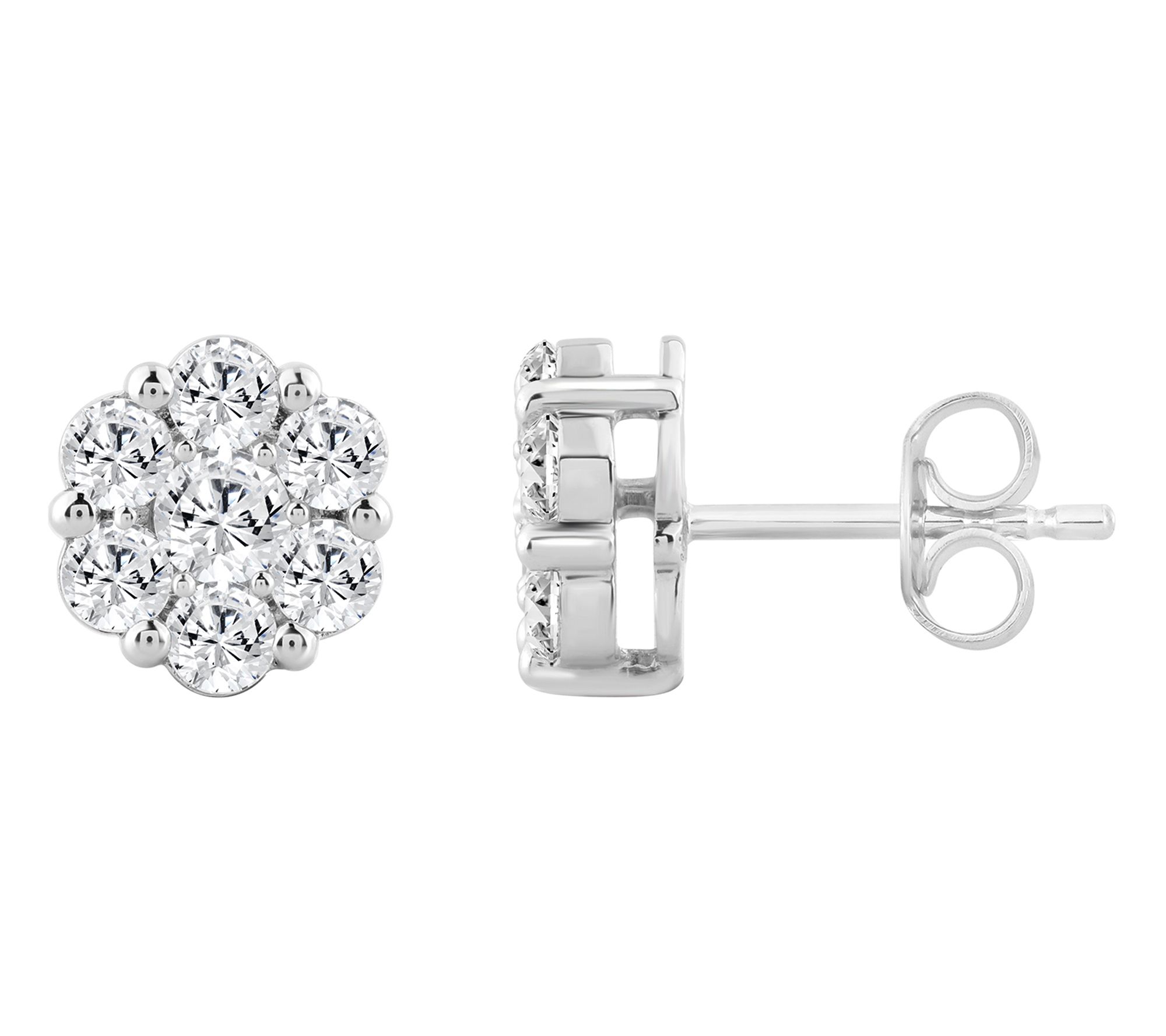 Fire Light Lab Grown Diamond Flower Stud Earrings, Sterling