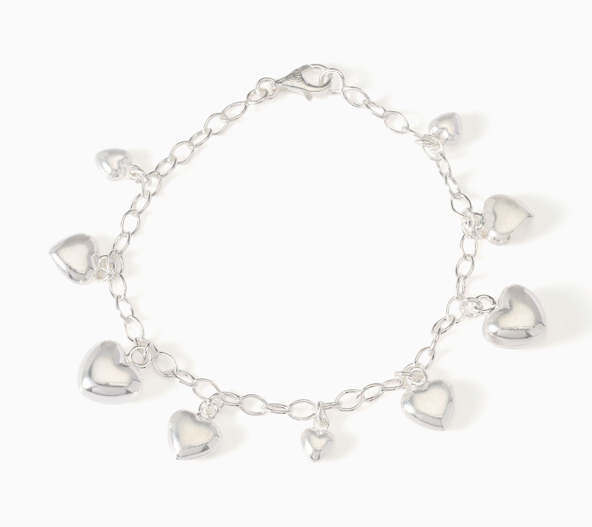 UltraFine 950 Silver Puffy Heart Charm Bracelet