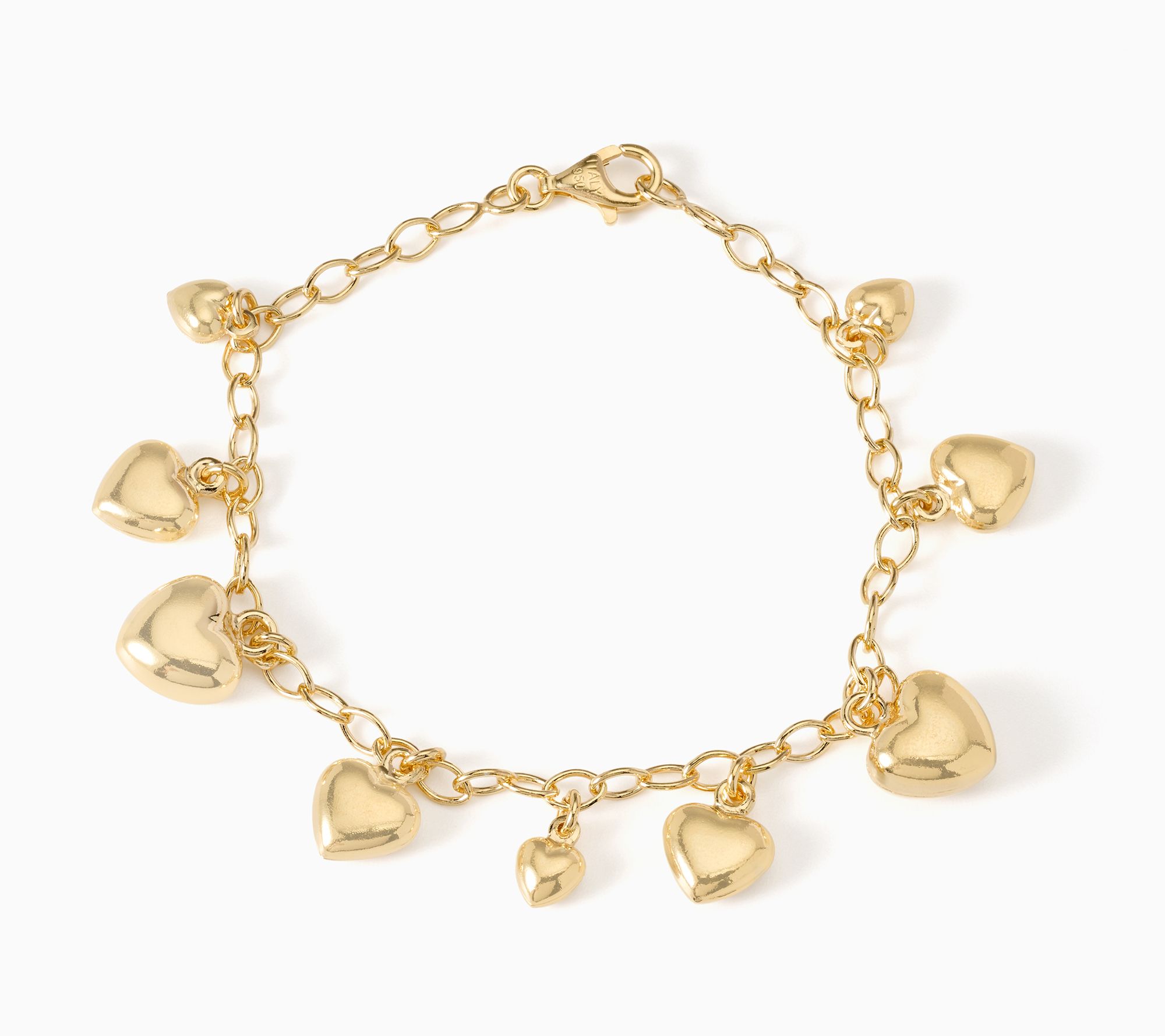 UltraFine 950 Silver Puffy Heart Charm Bracelet