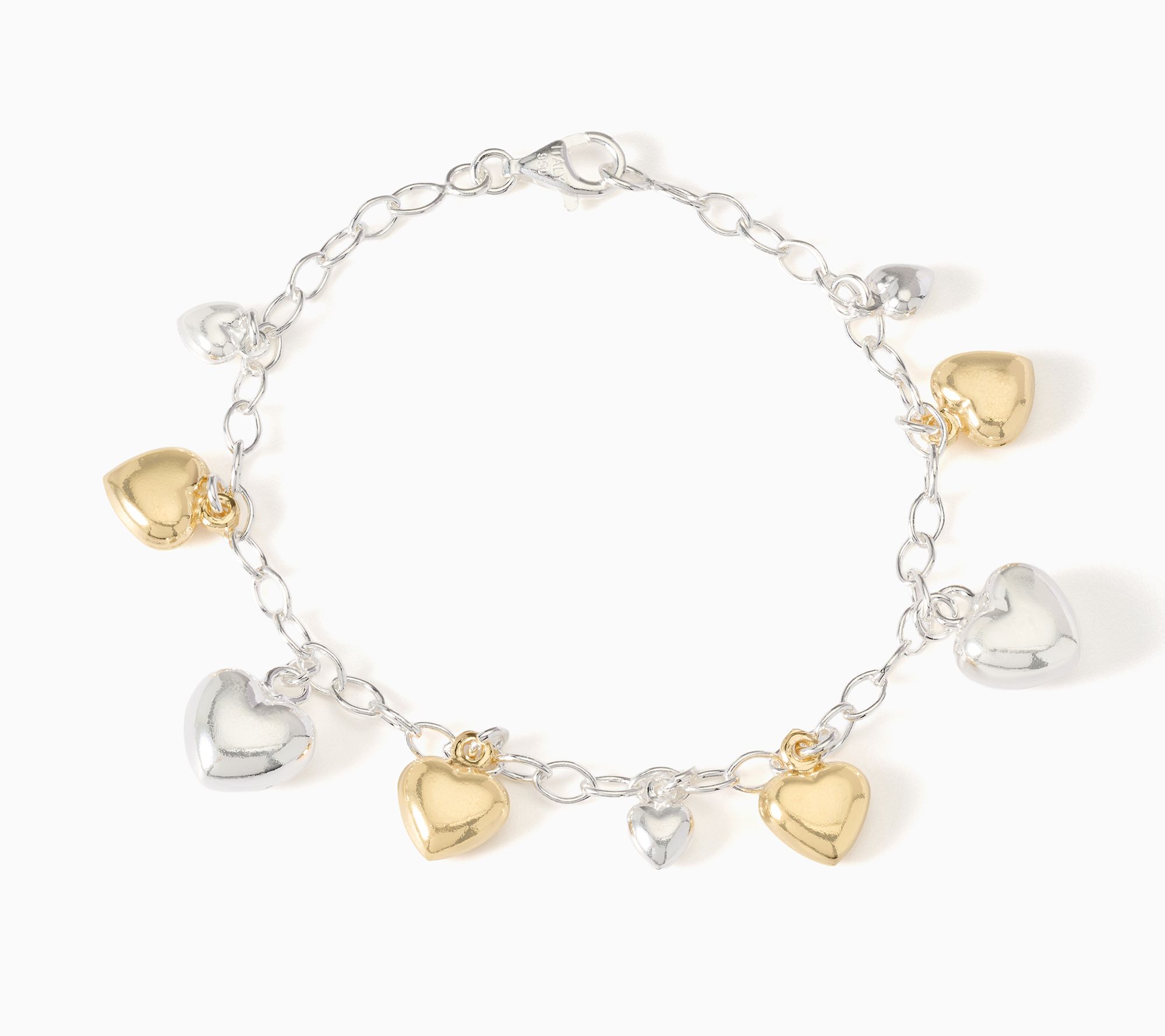 UltraFine 950 Silver Puffy Heart Charm Bracelet