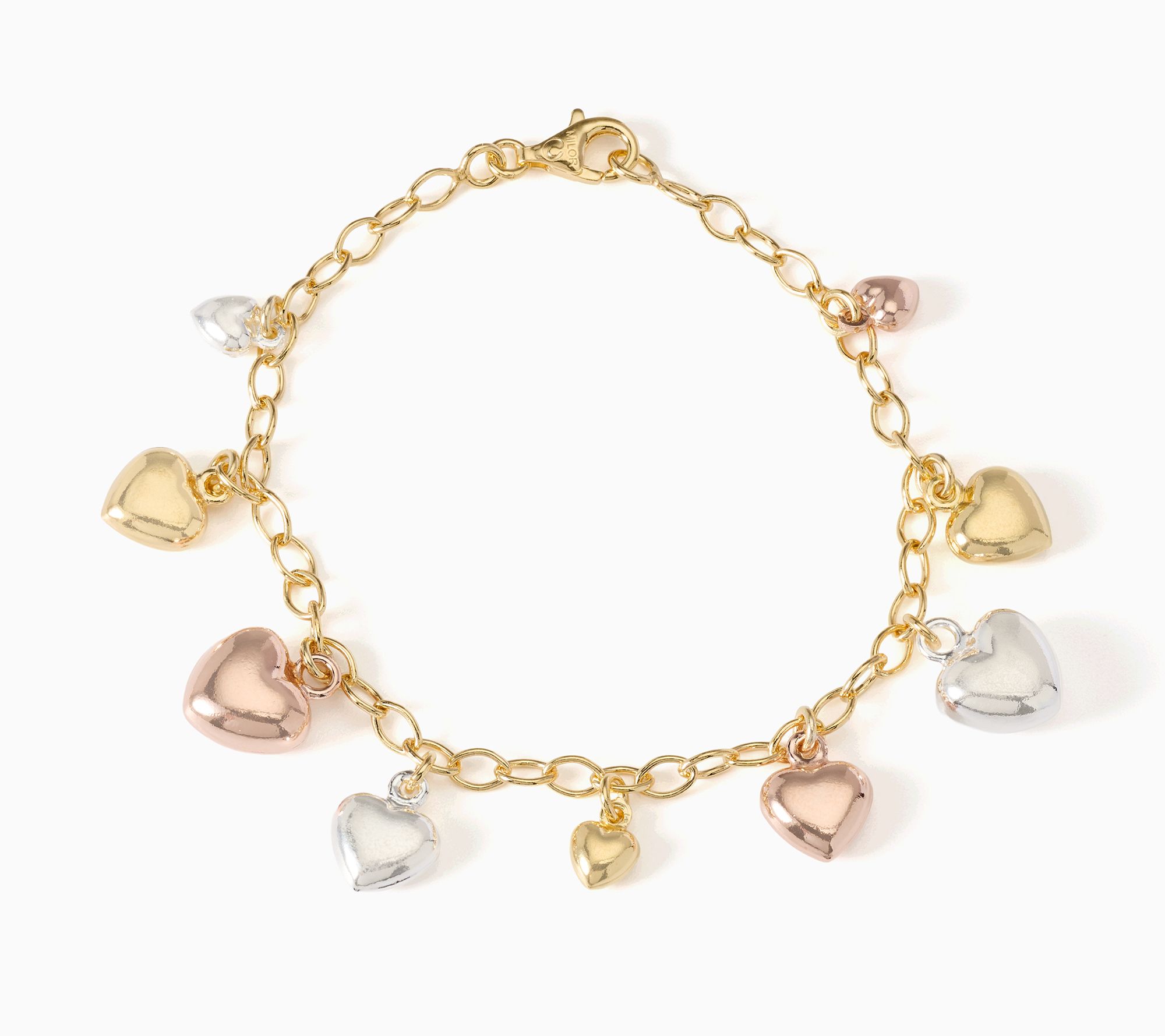 UltraFine 950 Silver Puffy Heart Charm Bracelet