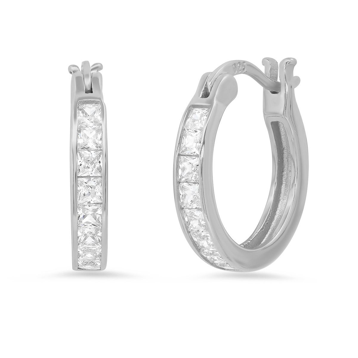 Silver Style Pave Rounded Hoops Earring, Sterling