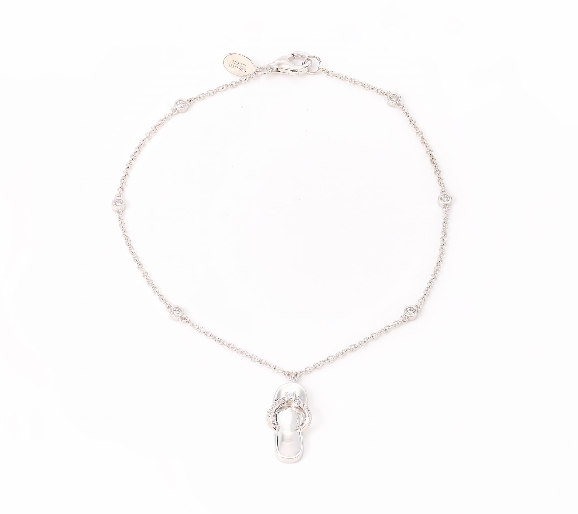 Diamonique x Kathy Levine Summer Fling Flip-Flop Charm Anklet, Sterl