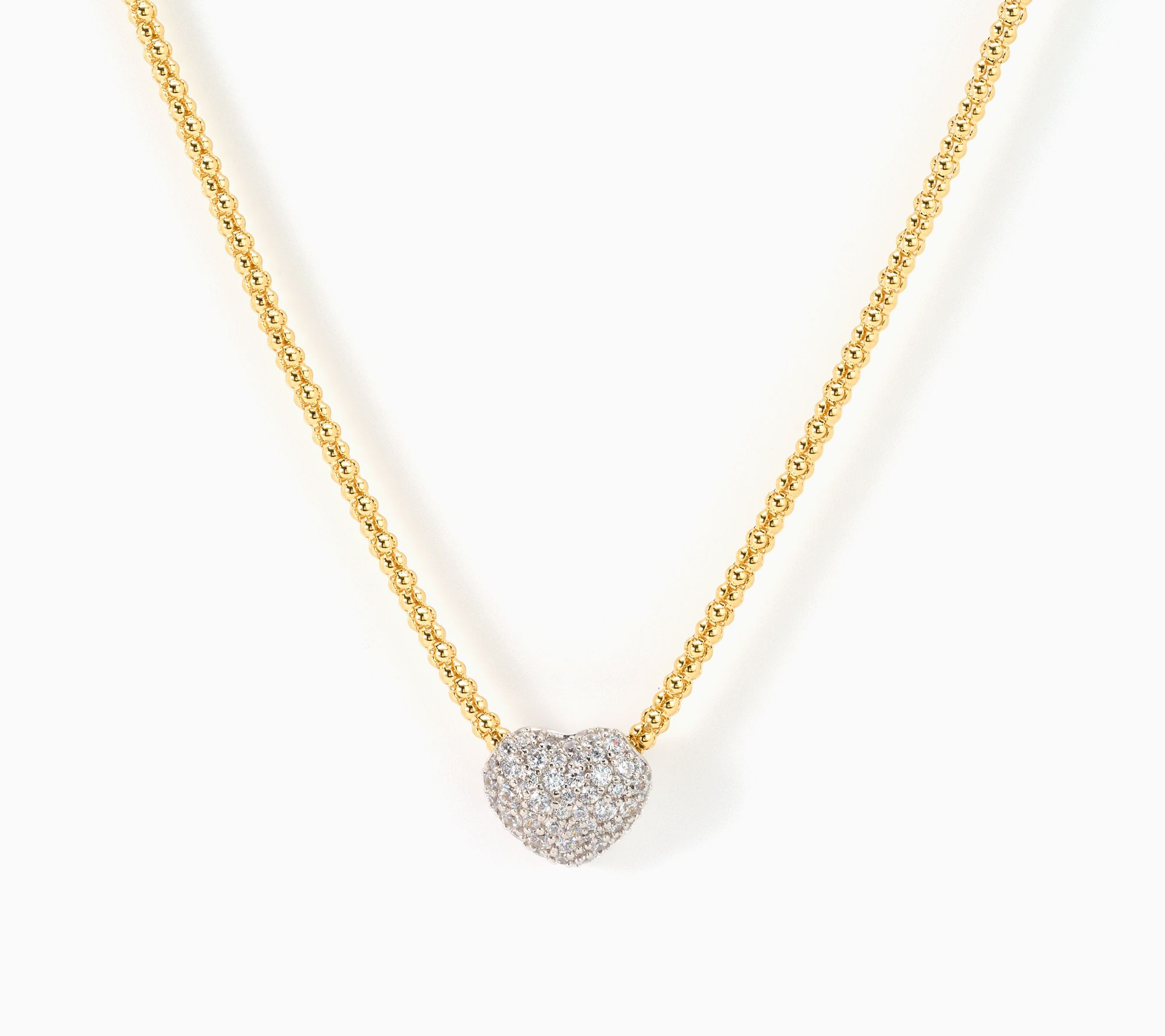  Diamonique Italia Bronze Pave Heart Popcorn Chain Necklace