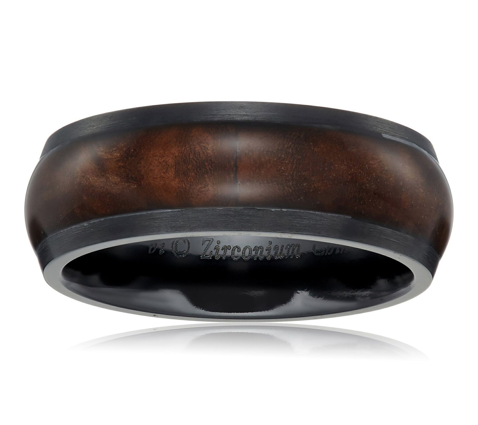 LYNX Men's Stainless Steel Black Zirconium & Wood Inlay Ring