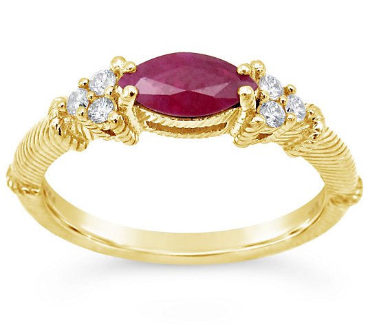Judith Ripka 14K Gold Ruby & Diamond Ring