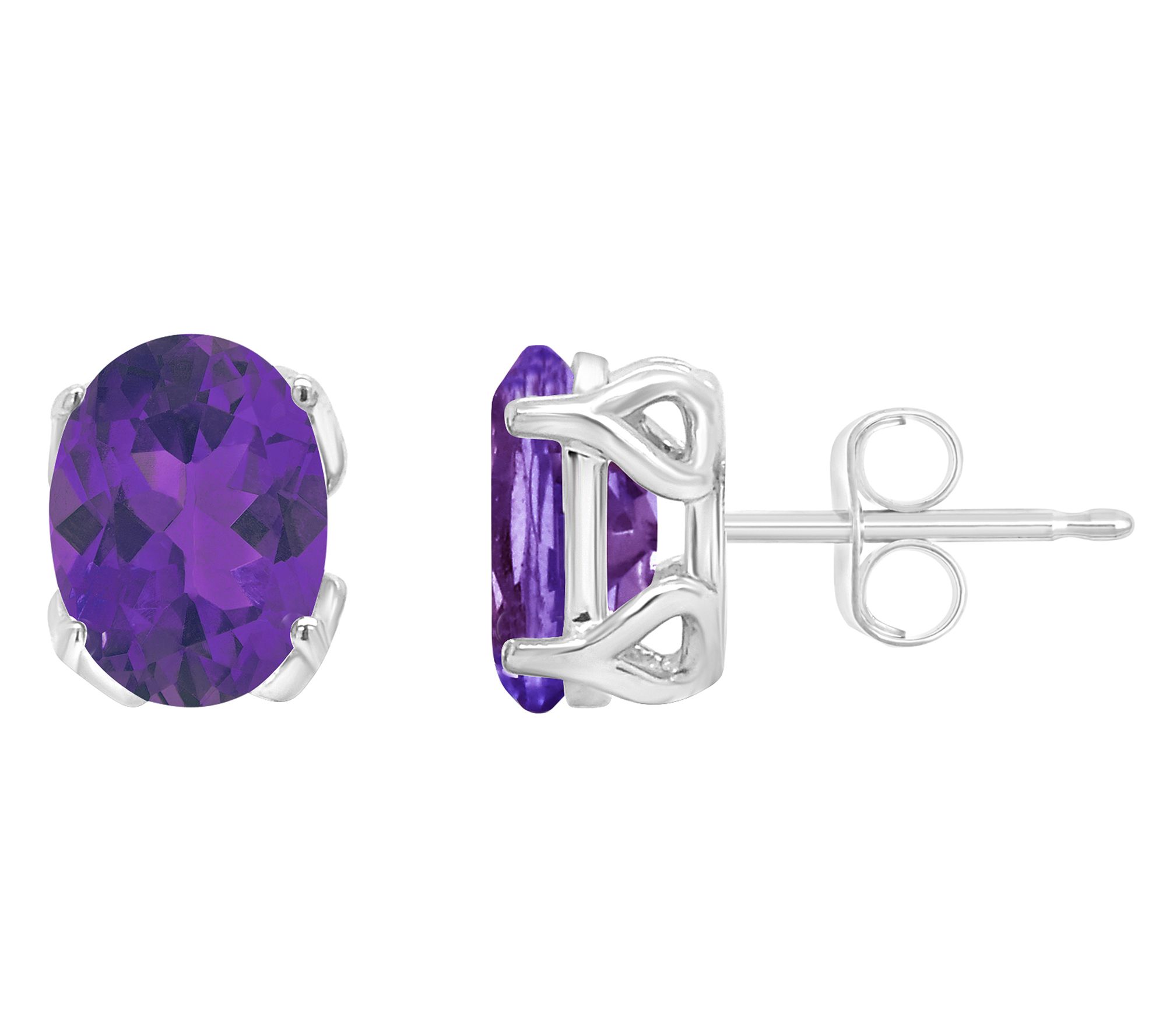 14K 8x6mm Oval Amethyst Gemstone Stud Earrings