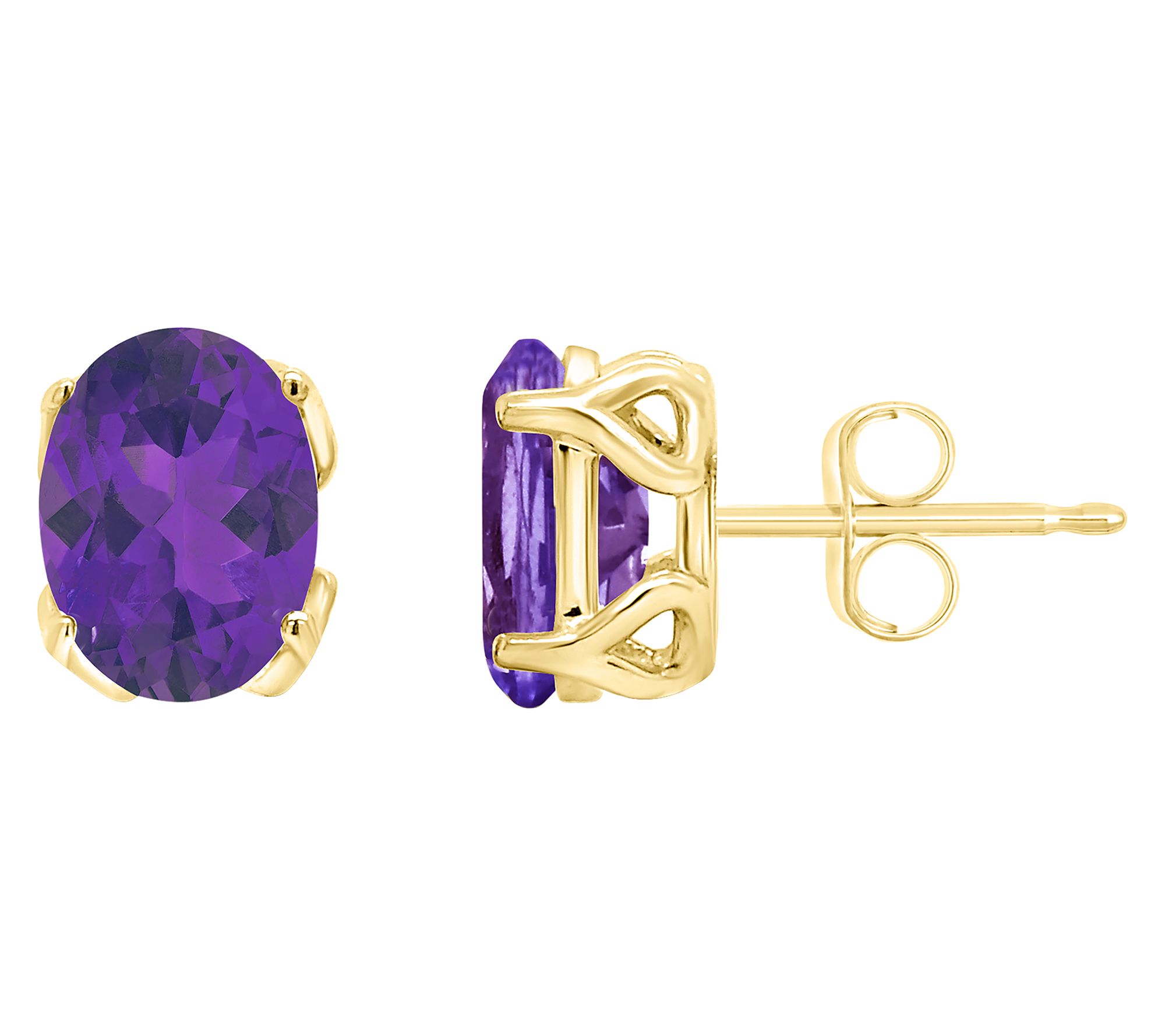 14K 8x6mm Oval Amethyst Gemstone Stud Earrings
