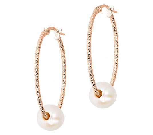 Honora Cultured Pearl Oval Hoop Earrings, Sterling Silver