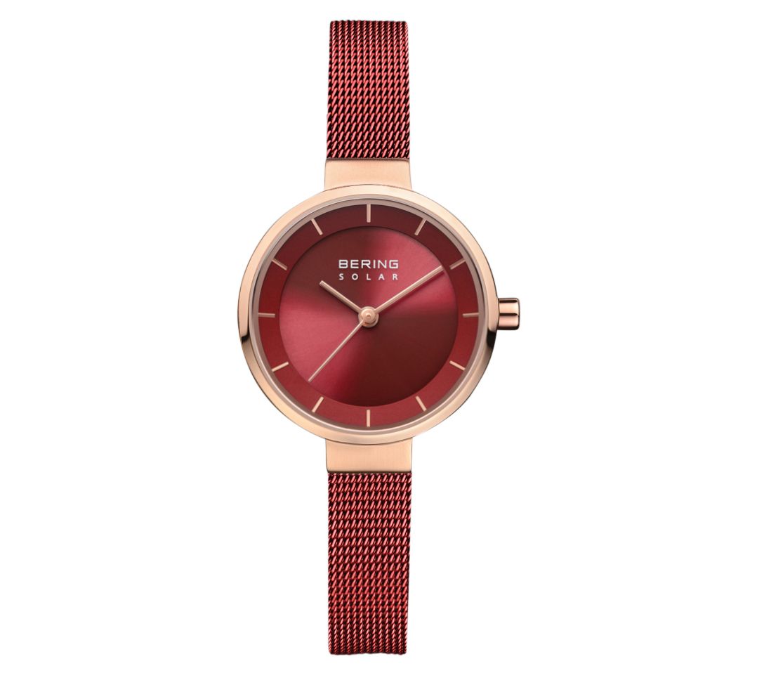 Bering Women's Solar Rosetone Red Sunray Dial Watch