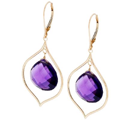 13.00 ct tw Amethyst Drop Design Earrings 14K Gold - QVC.com