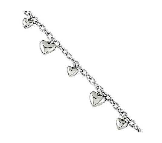 Steel by Design 7-3/4" Polished Hearts Bracelet