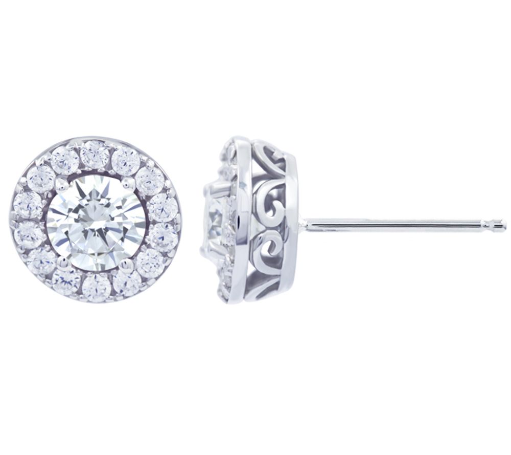 Diamonique Simulated Halo Birthstone Stud Earrings
