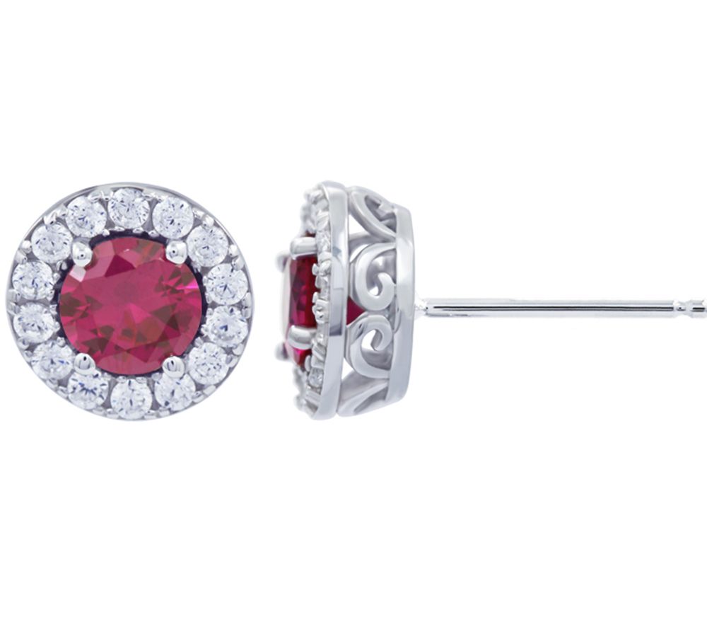 Diamonique Simulated Halo Birthstone Stud Earrings