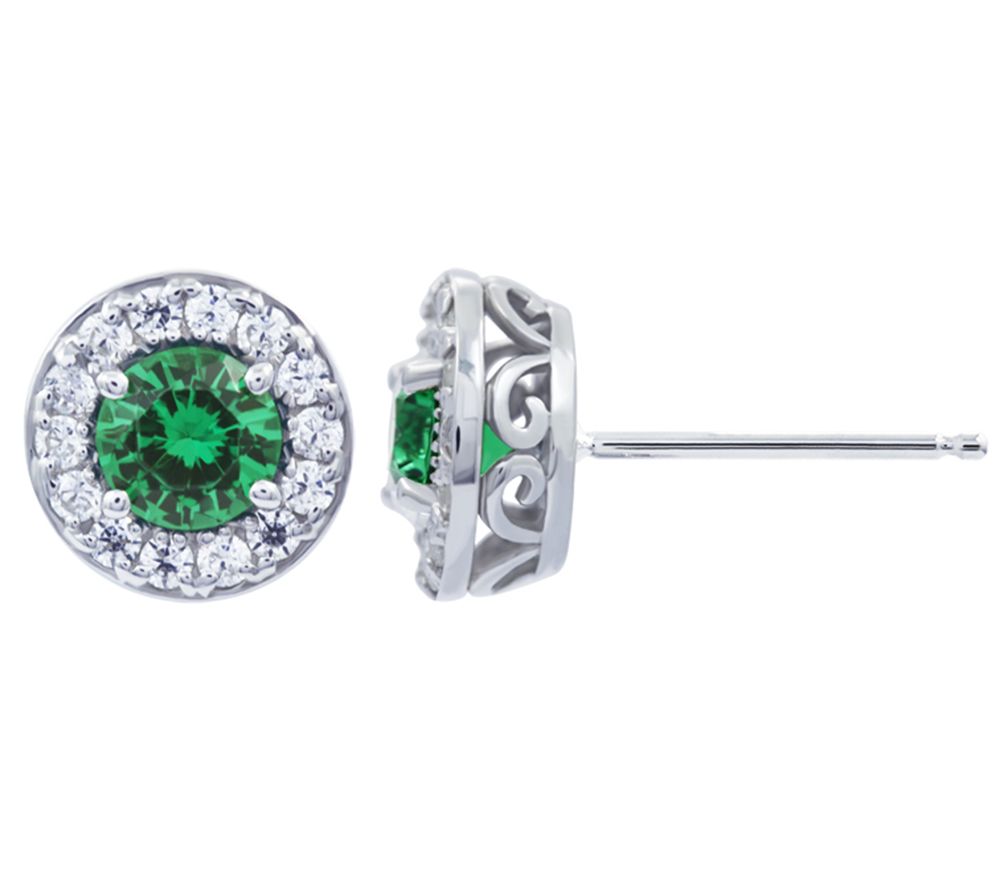 Diamonique Simulated Halo Birthstone Stud Earrings