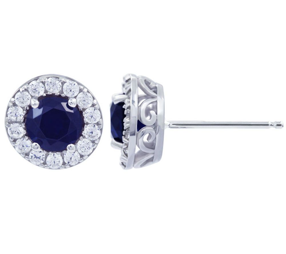 Diamonique Simulated Halo Birthstone Stud Earrings