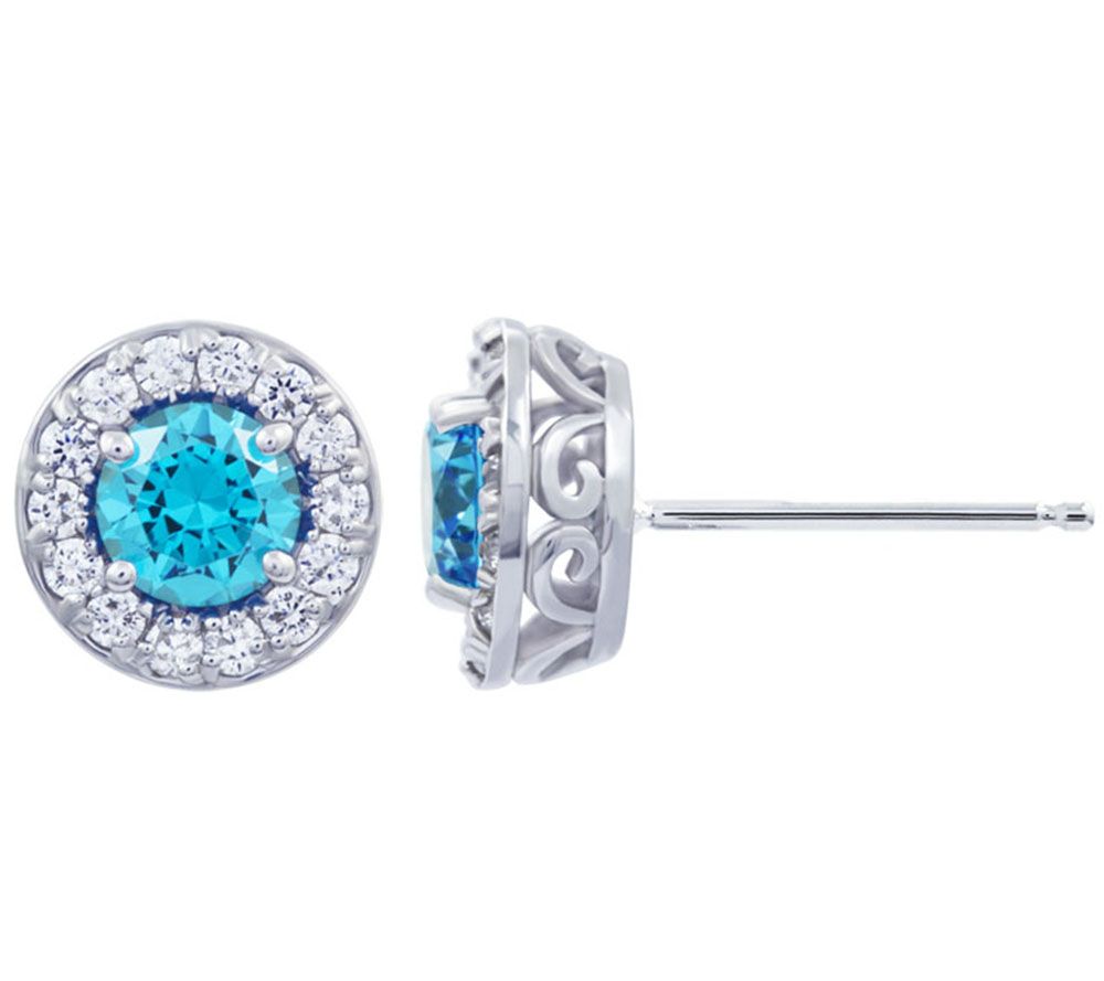 Diamonique Simulated Halo Birthstone Stud Earrings