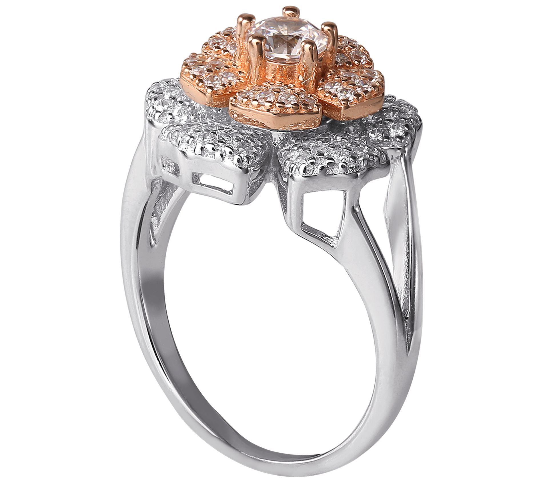 Diamonique 1.00 cttw Two-Tone Floral Spinning Ring, Sterling