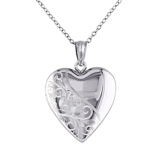 925 Sterling Silver Large Heart Locket Wave Pattern Pendant Necklace Chain D701 