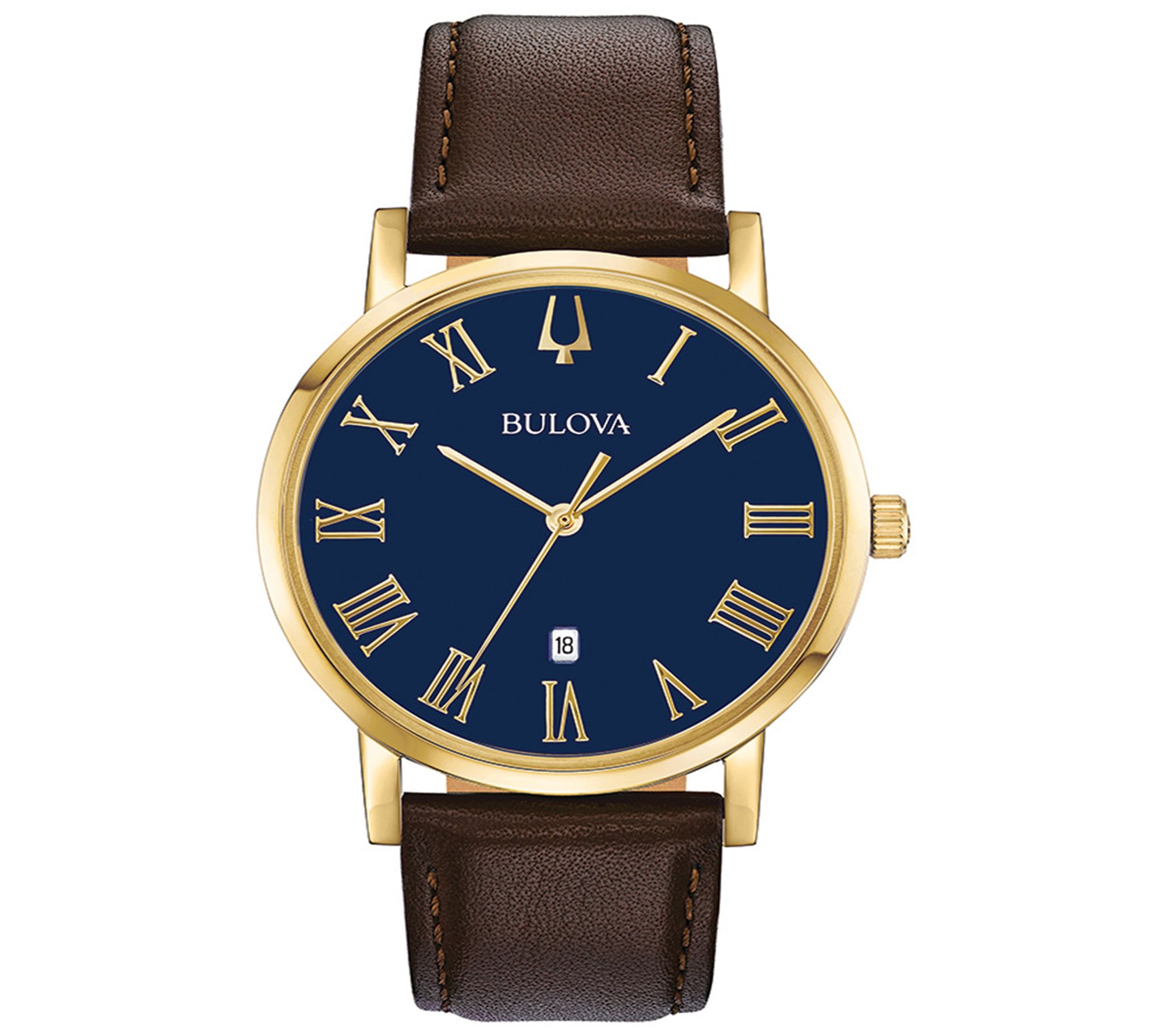 Bulova Men's Goldtone Slim-Profile Brown Leathe r Strap Watch