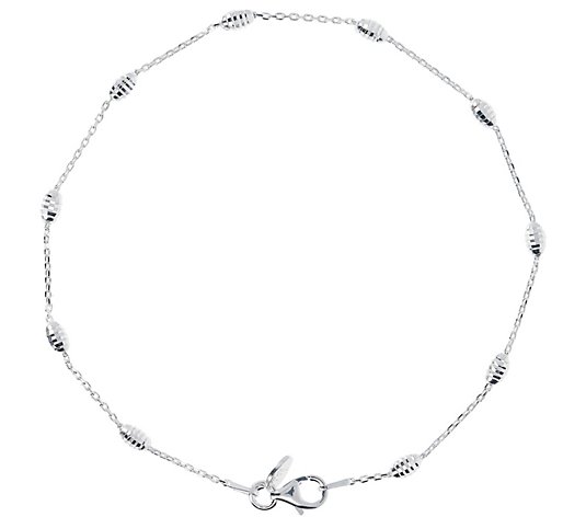 UltraFine Silver Diamond-Cut Oval Bead Anklet 2.5g