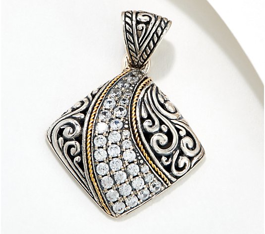 Artisan Crafted Sterling Silver Scrollwork Pave Pendant