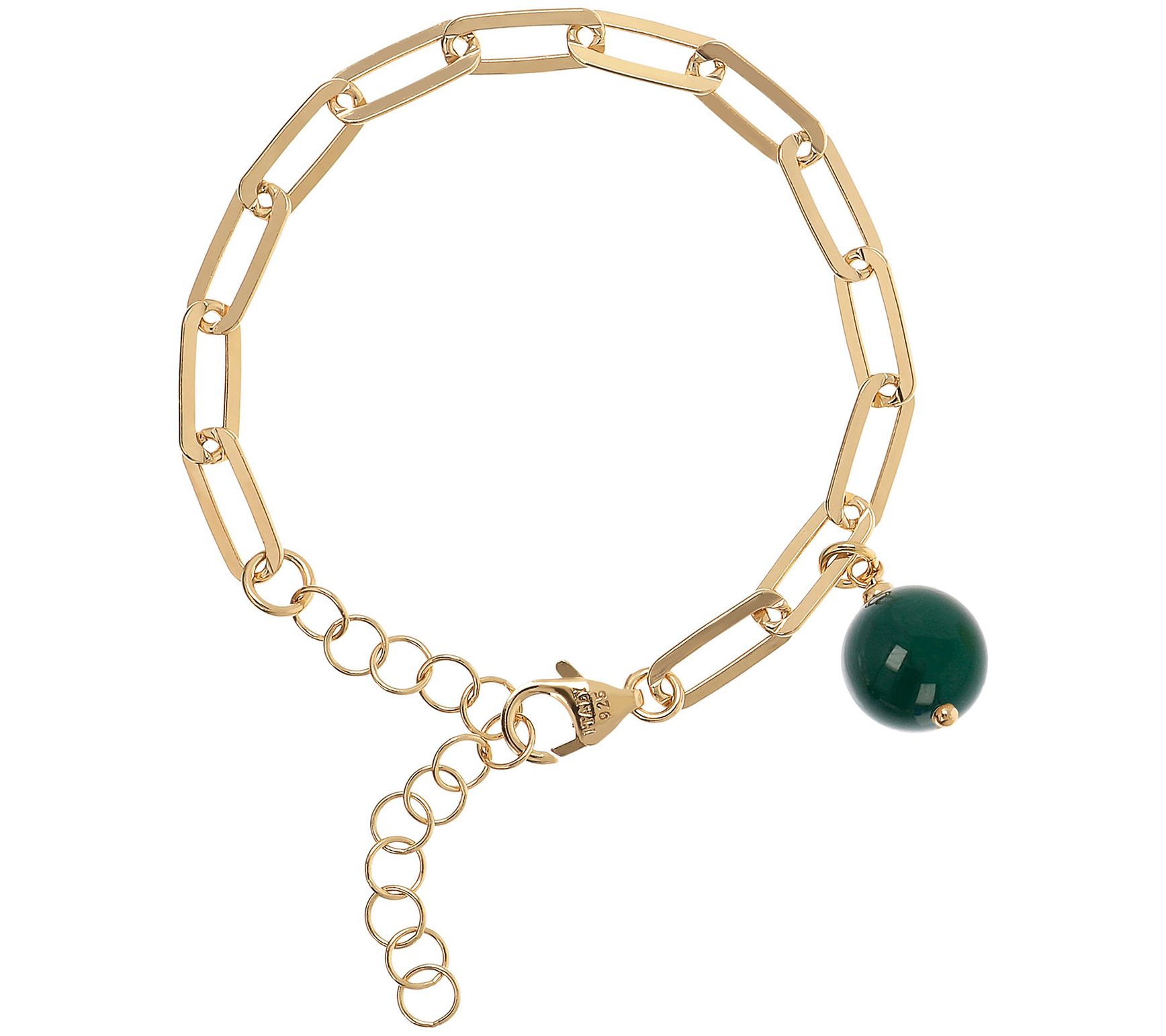 Italian Silver 18K Gold-Plated Gemstone Paperclip Bracelet