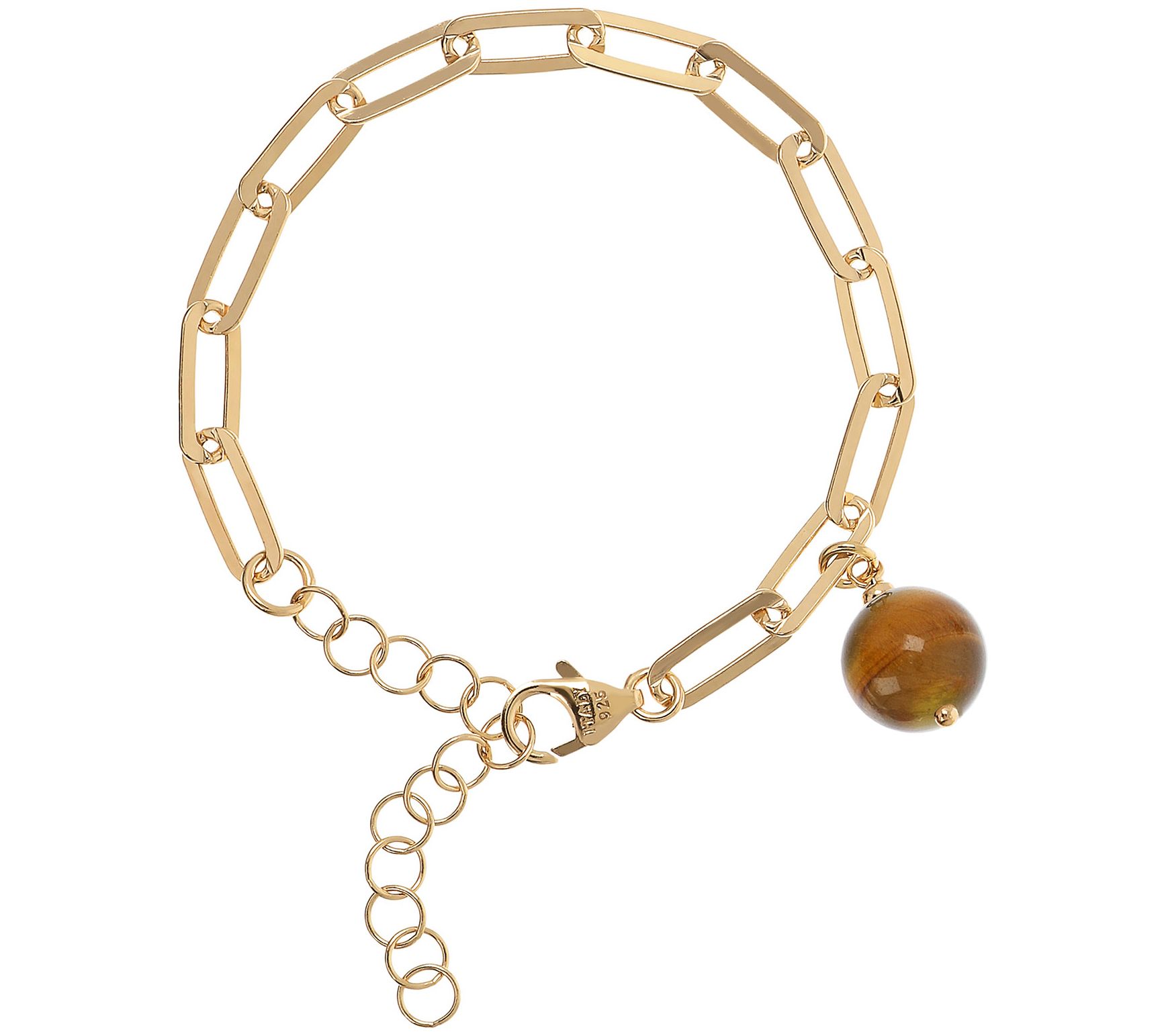 Italian Silver 18K Gold-Plated Gemstone Paperclip Bracelet