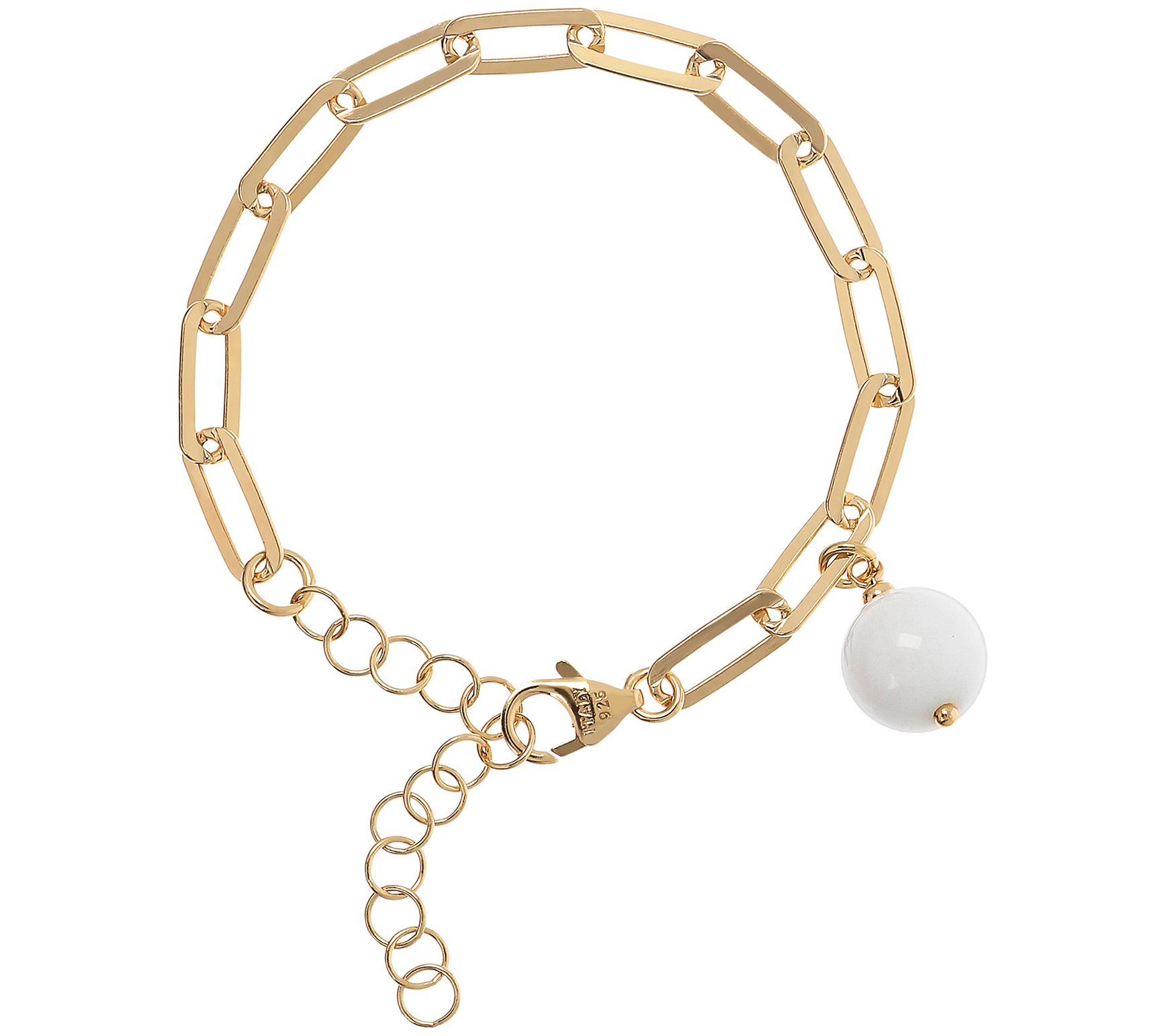 Italian Silver 18K Gold-Plated Gemstone Paperclip Bracelet