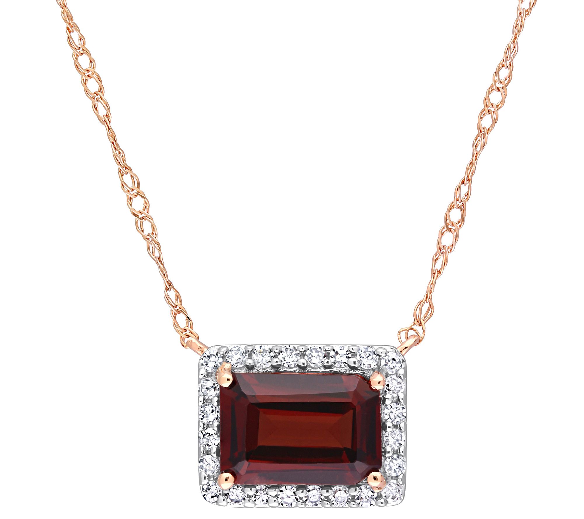 Affinity Gems Garnet &  Diamond Necklace, 14K R ose Gold