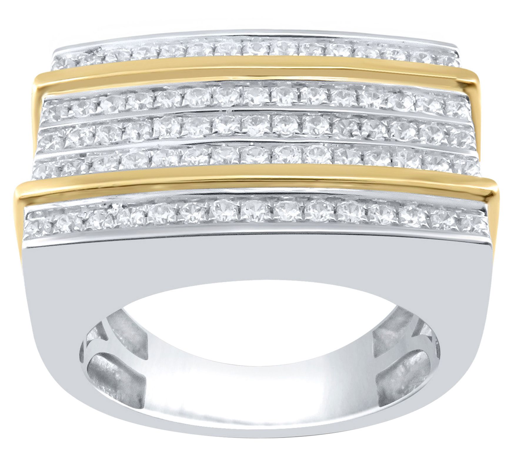 Men's Two-Tone 1.00 cttw Diamond Multi-Row Ring, Sterling
