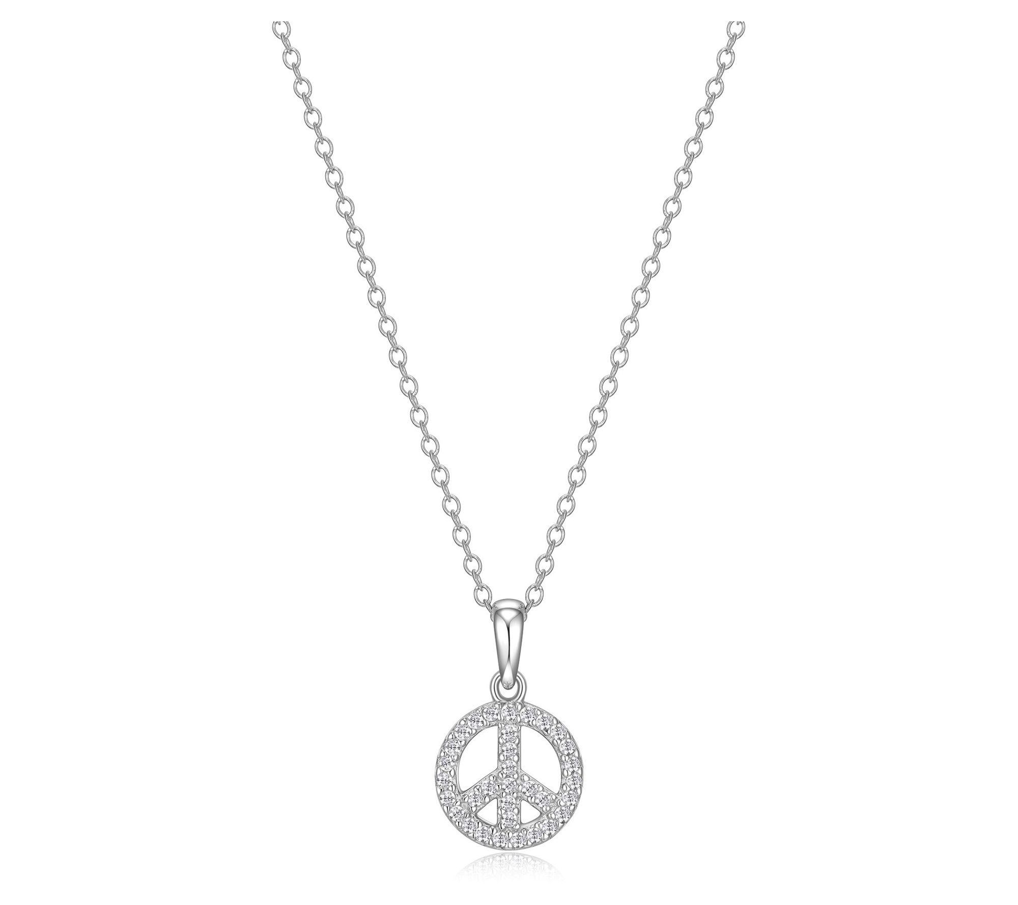 Diamonique Peace Pendant w/ Chain, Sterling Silver