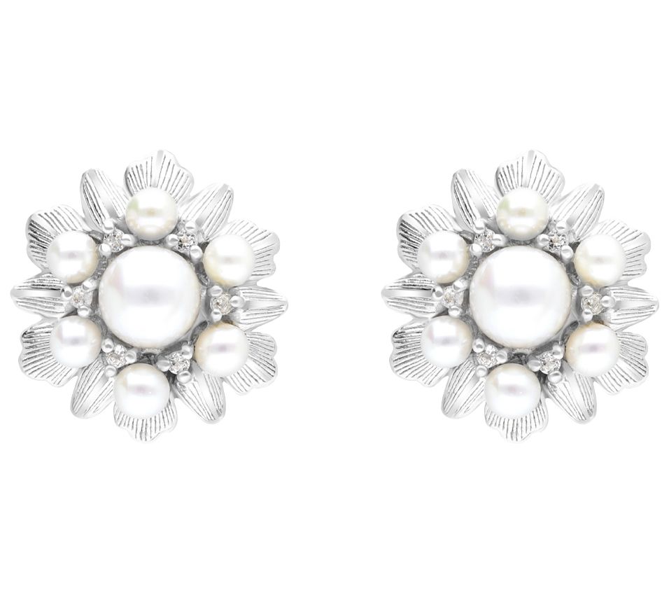 Ariva Sterling Silver Cultured Pearl & White Topaz Earrings