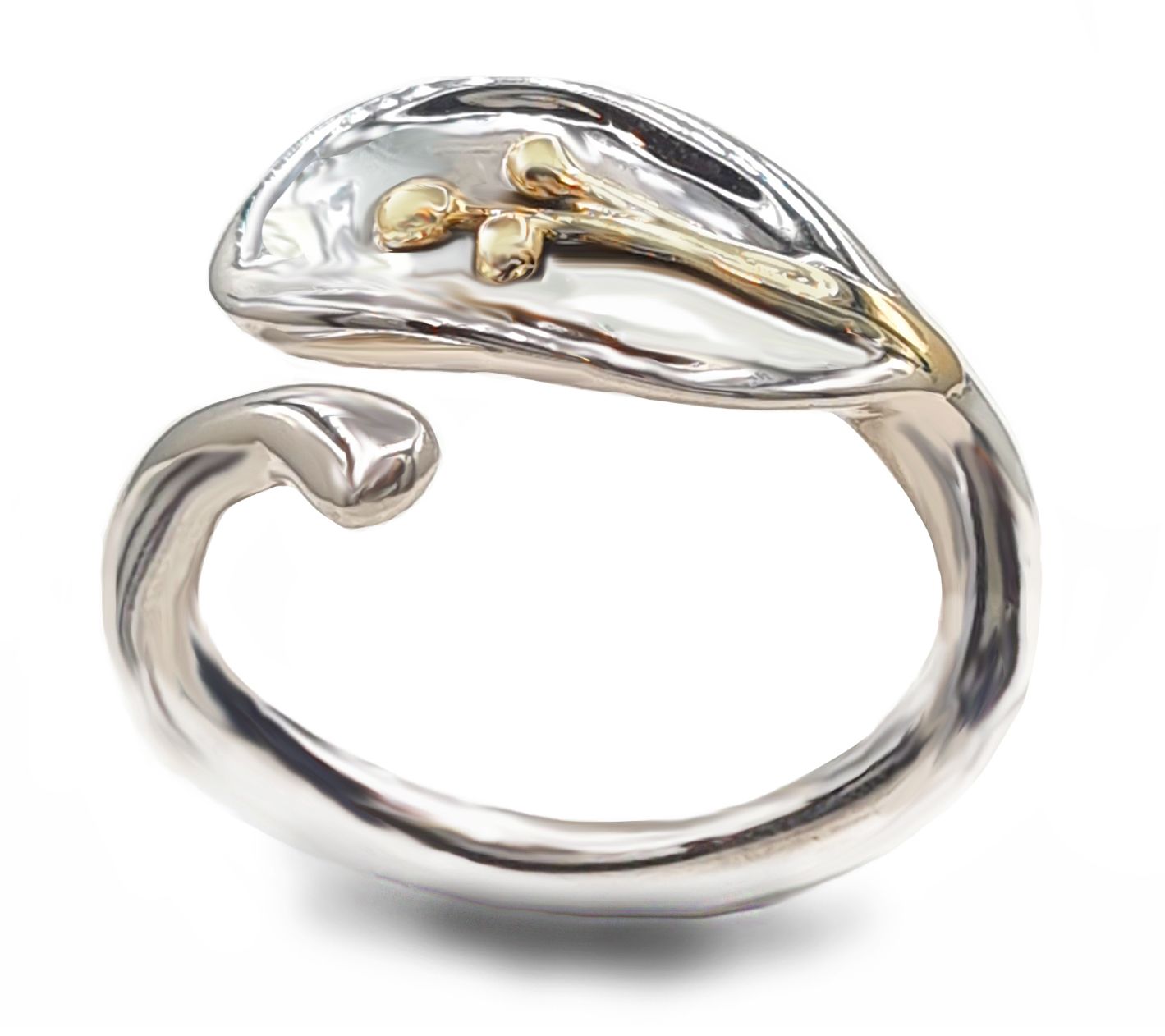 Hagit Sterling Silver & 14K Gold Accent Leaf Design Ring