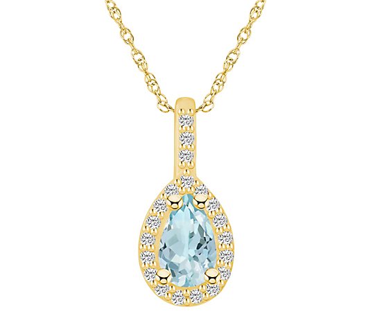 Affinity Gems Pear Aquamarine & Diamond Pendant w/ Chain, 14K