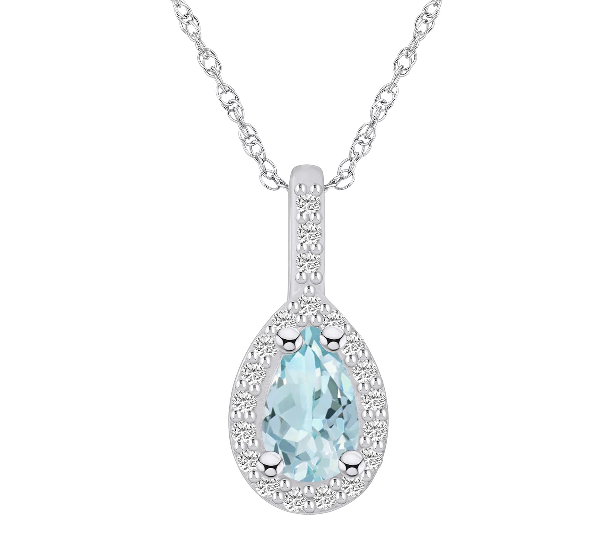 Affinity Gems Pear Aquamarine & Diamond Pendan t w/ Chain, 14K