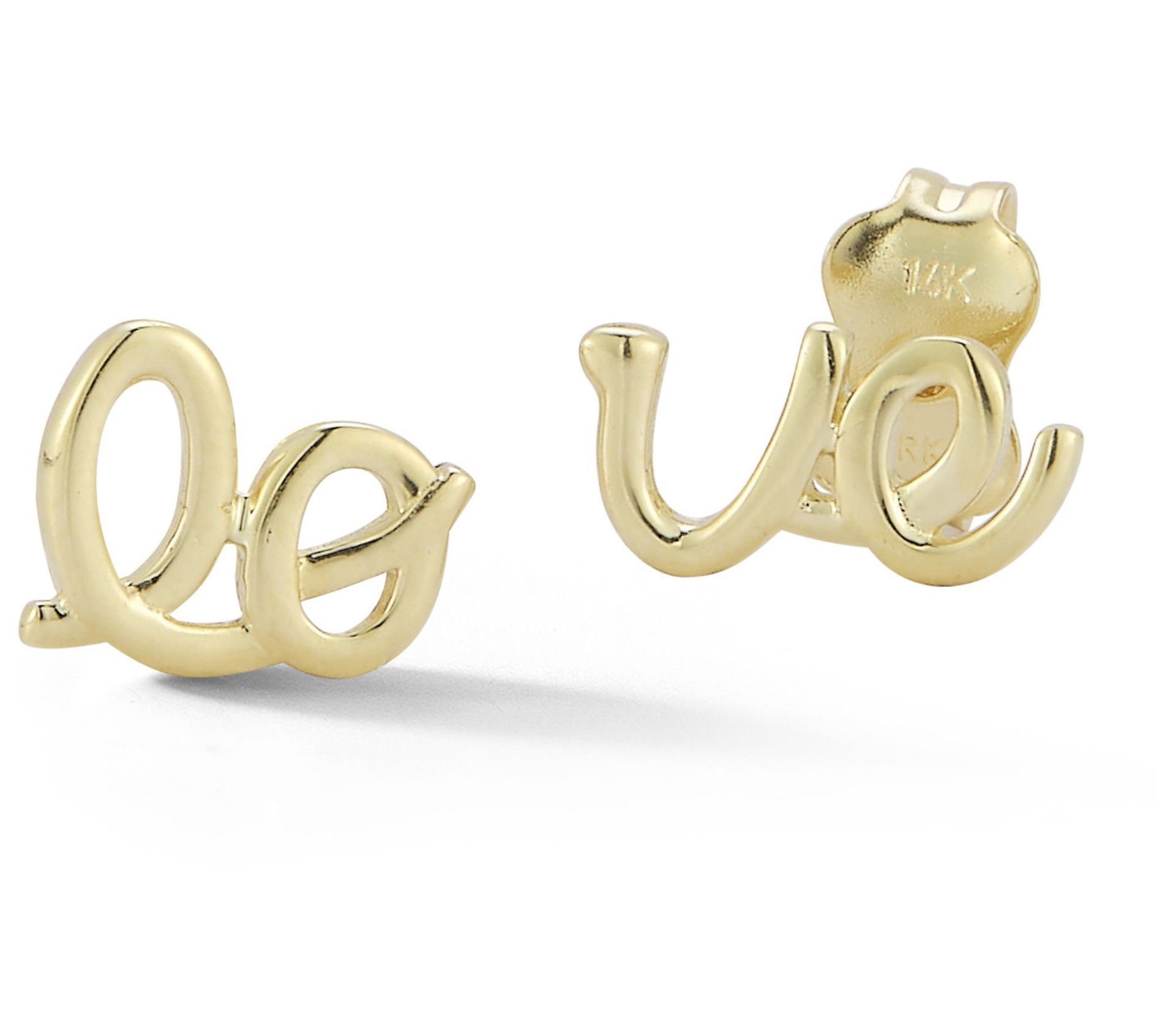 Luminosa Gold Split Love Script Stud Earrings,14K