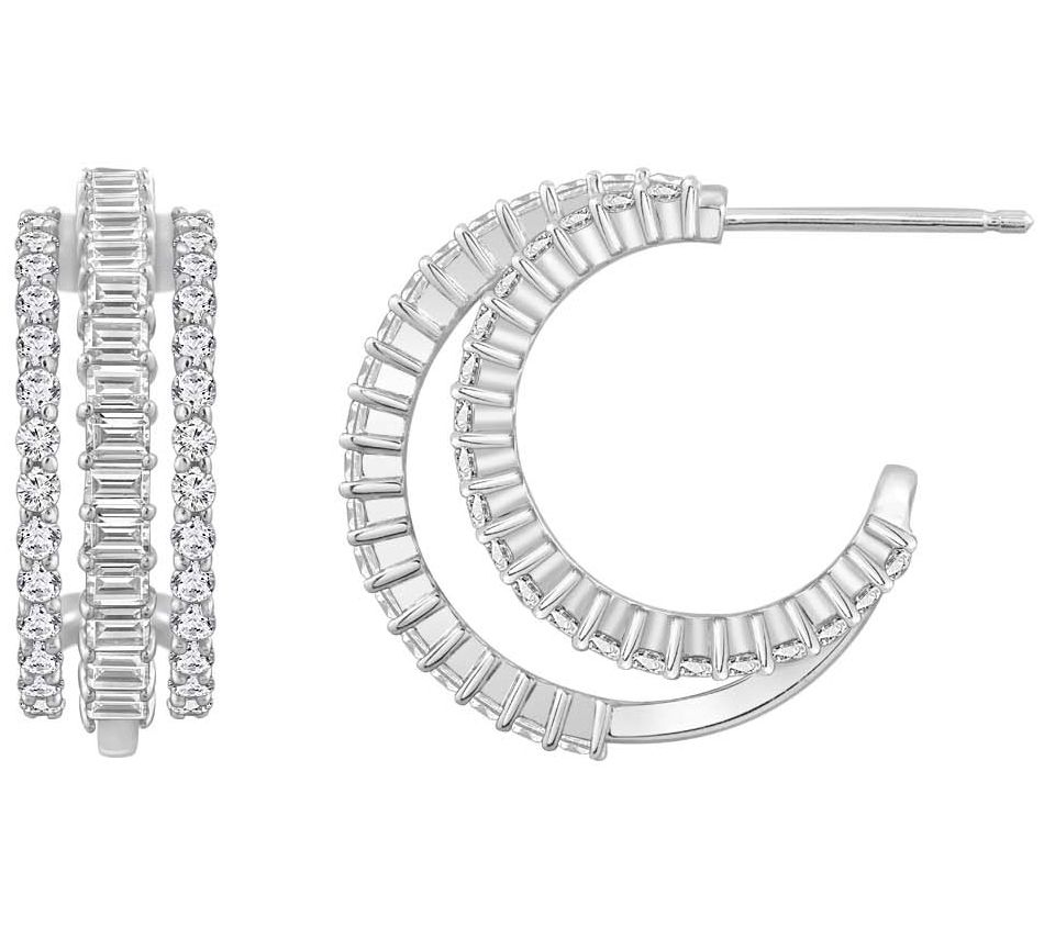 Diamonique 3.10 cttw Triple Row Hoop Earrings,terling Silver