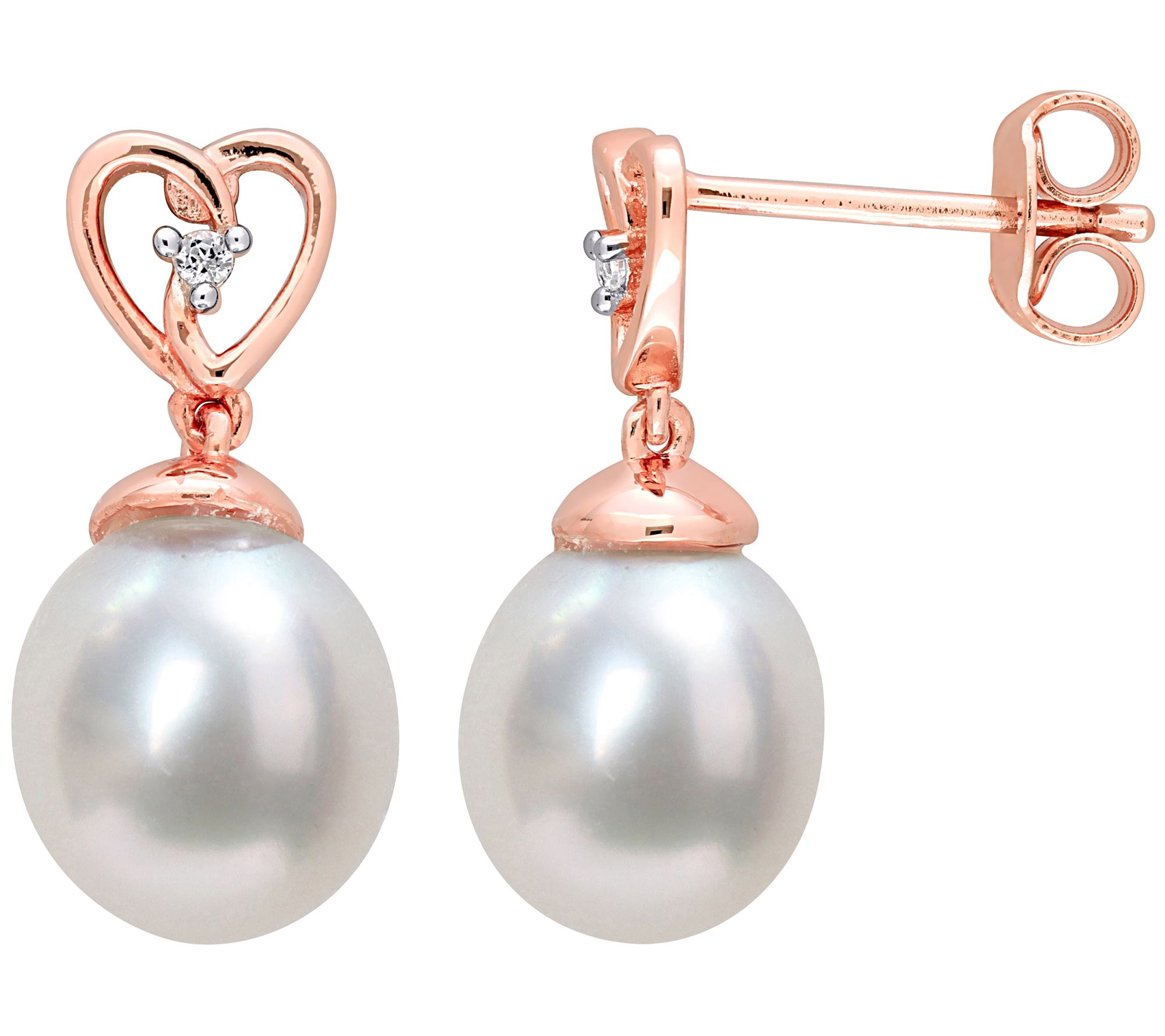 Affinity Cultured Pearl & White Topaz Heart Ear rings, Sterlin