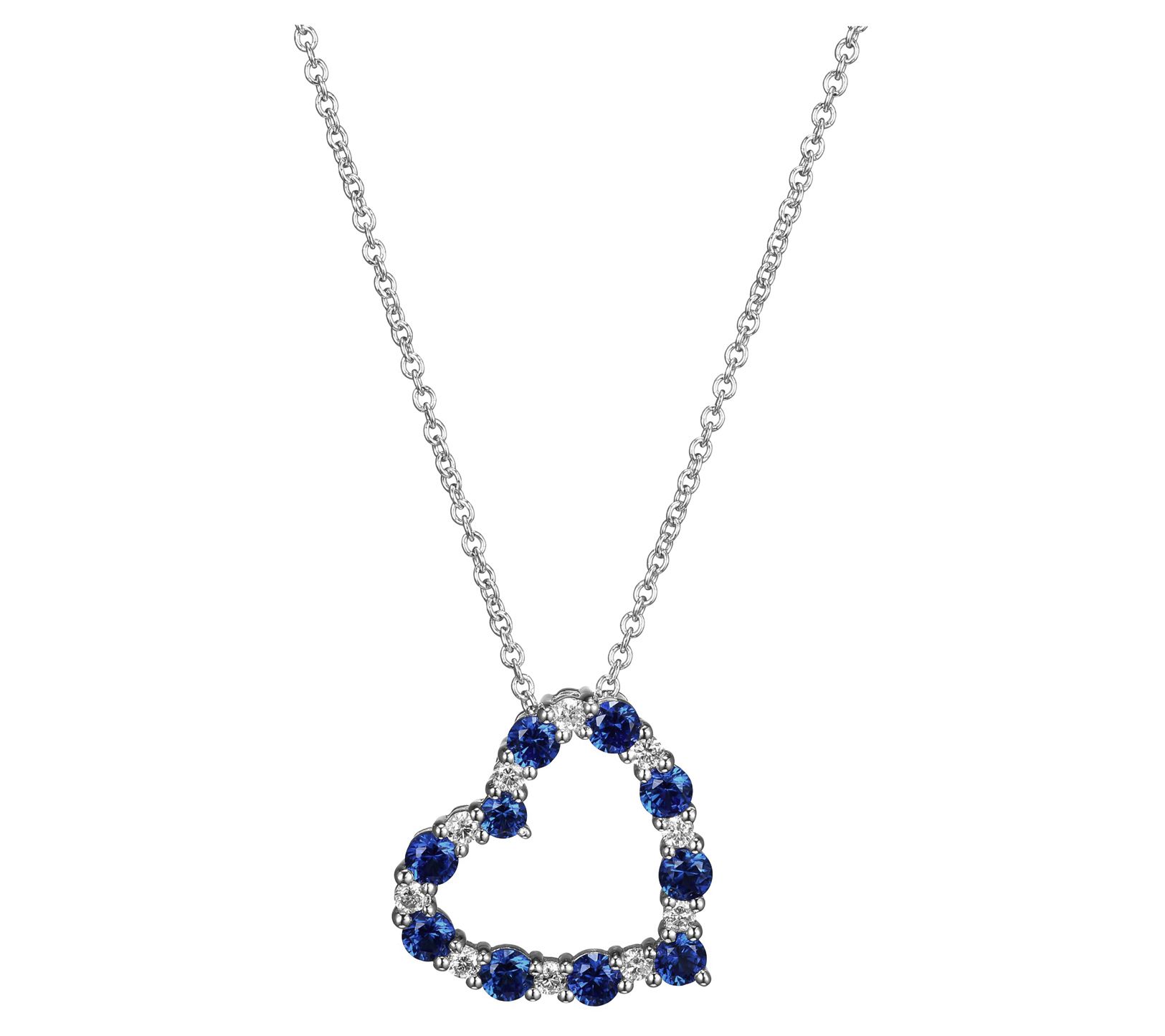 LuxLab Grown Sapphire & Diamond Heart Necklace, Sterling