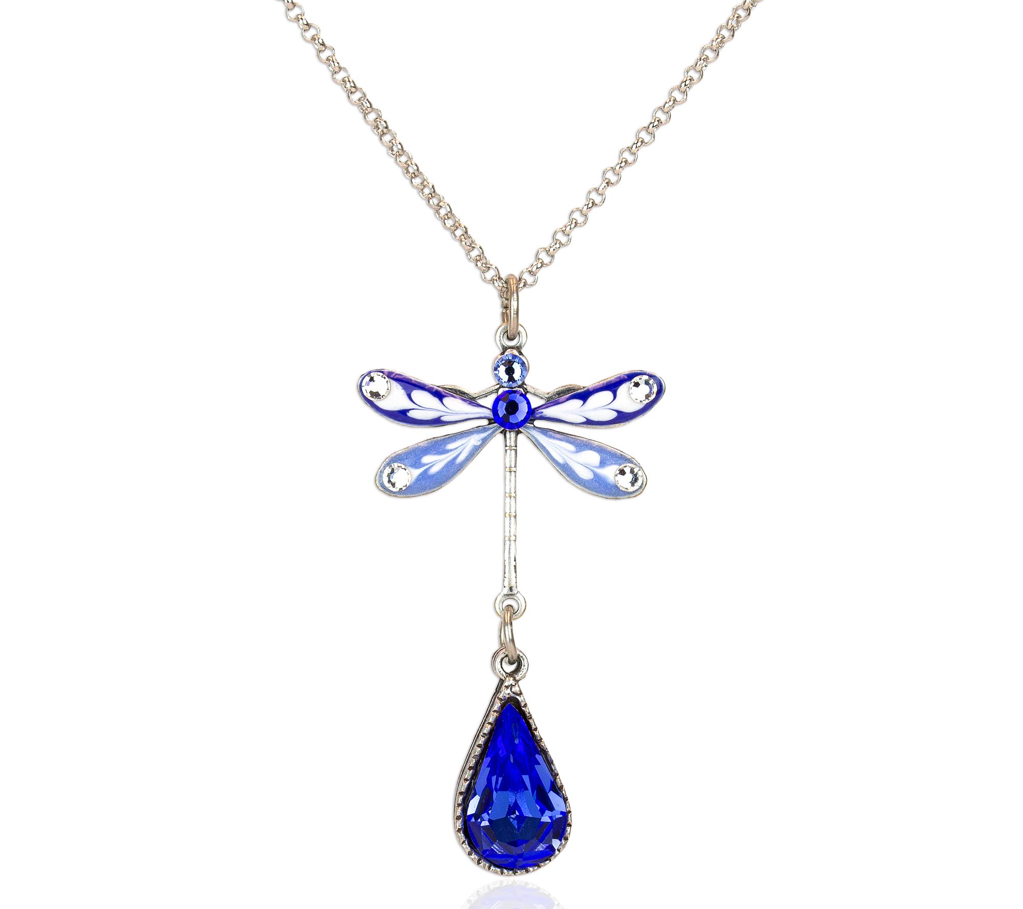Anne Koplik Blue Crystal Dragonfly Pendant w/ Chain