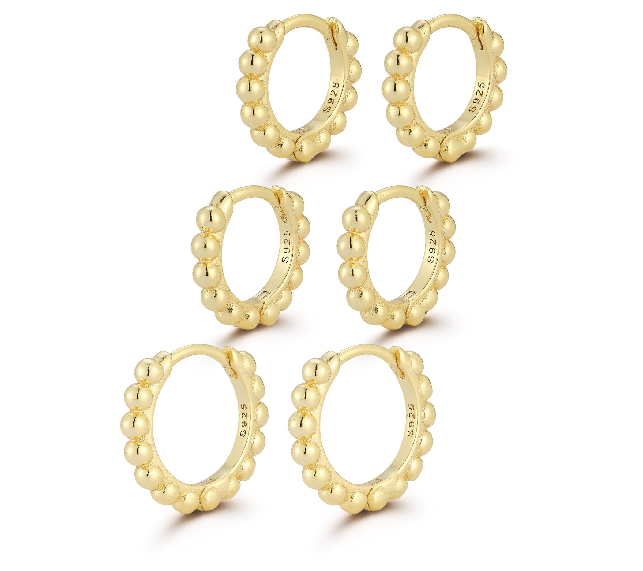 Sterlina Silver Set of 3 Buble Huggie Hoop Earrings, Sterling