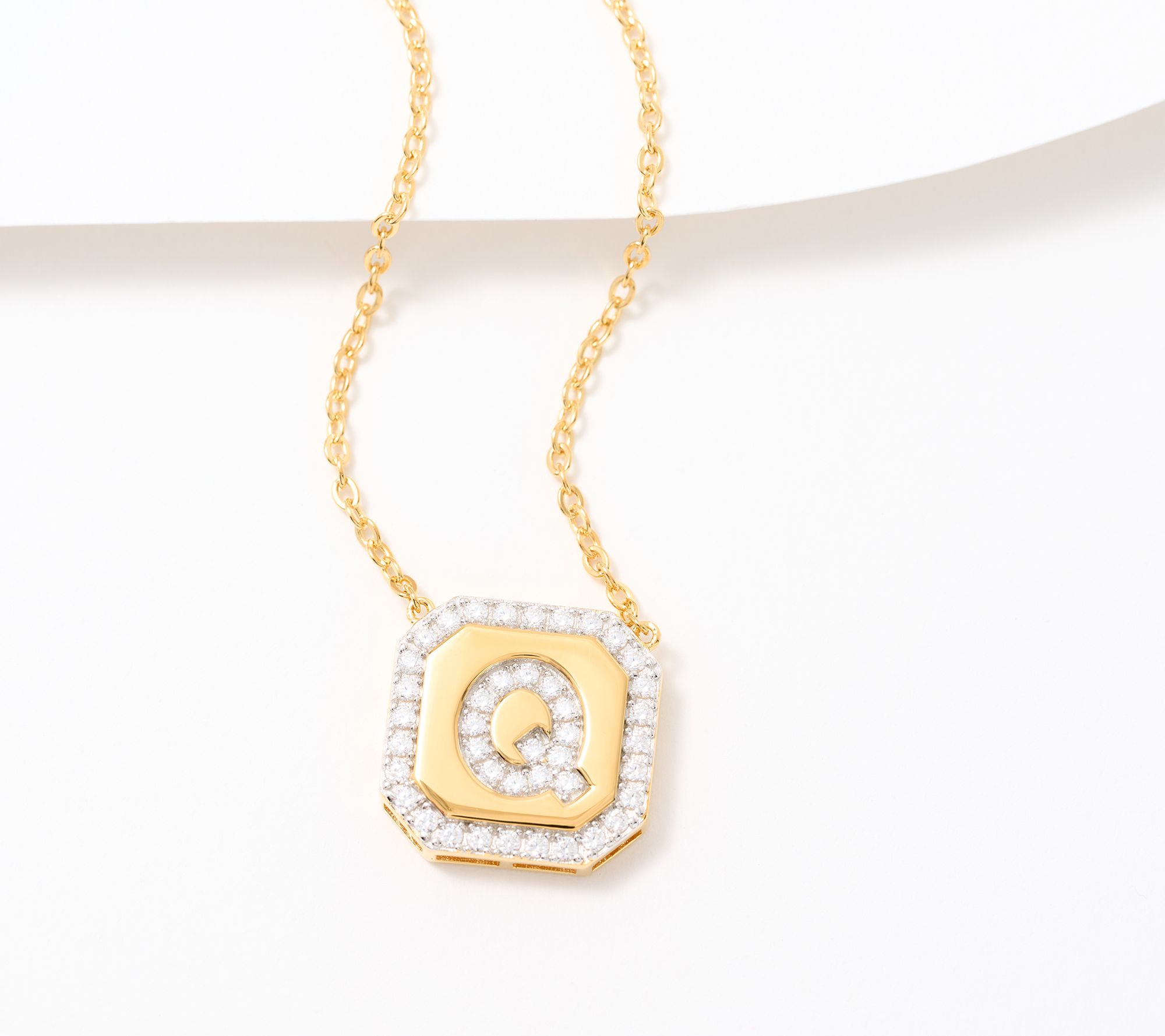 "As Is" Diamonique x Jennifer Miller Pave Initial Necklace, Plate