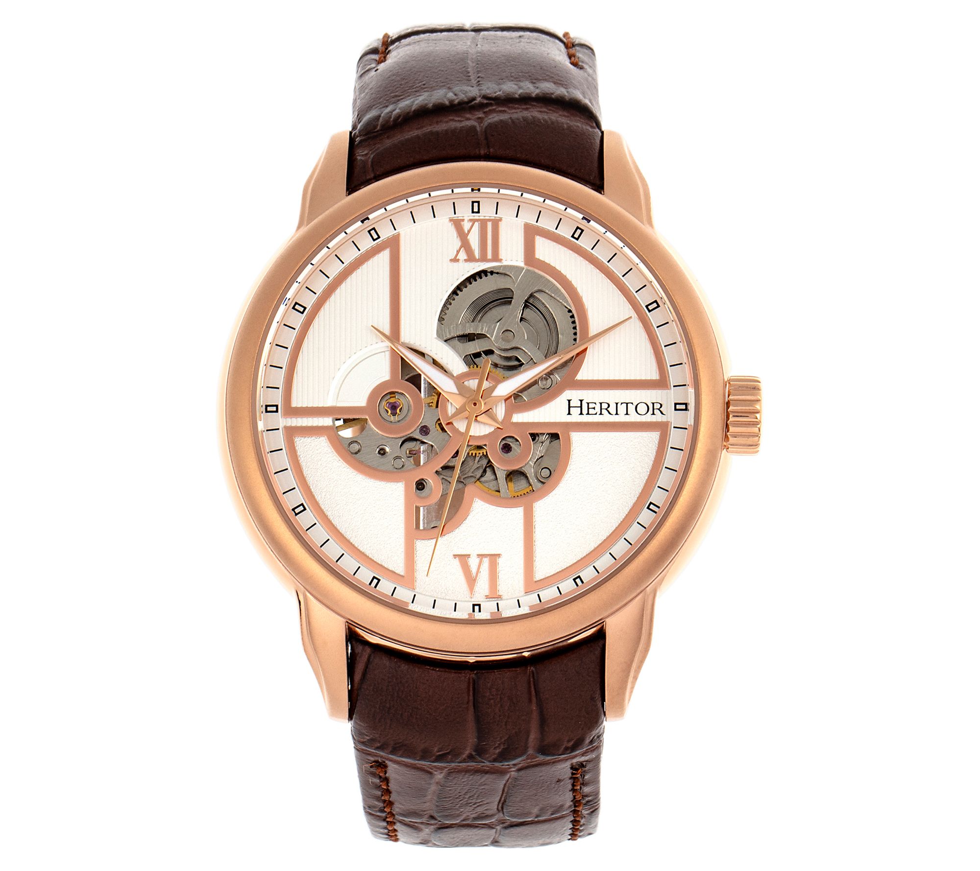 Heritor Automatic Men's Sanford Skeleton Leather Strap Watch