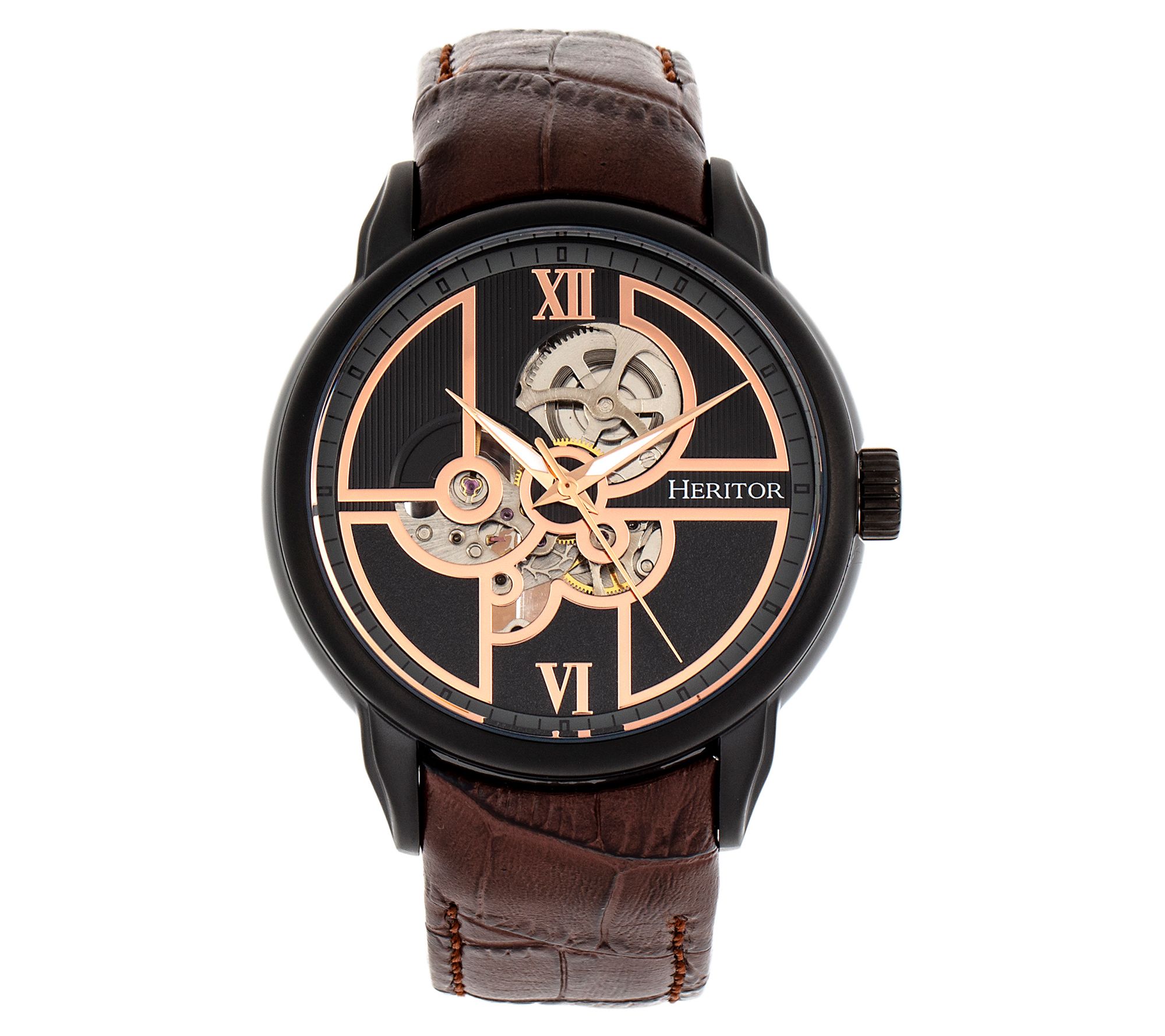 Heritor Automatic Men's Sanford Skeleton Leather Strap Watch